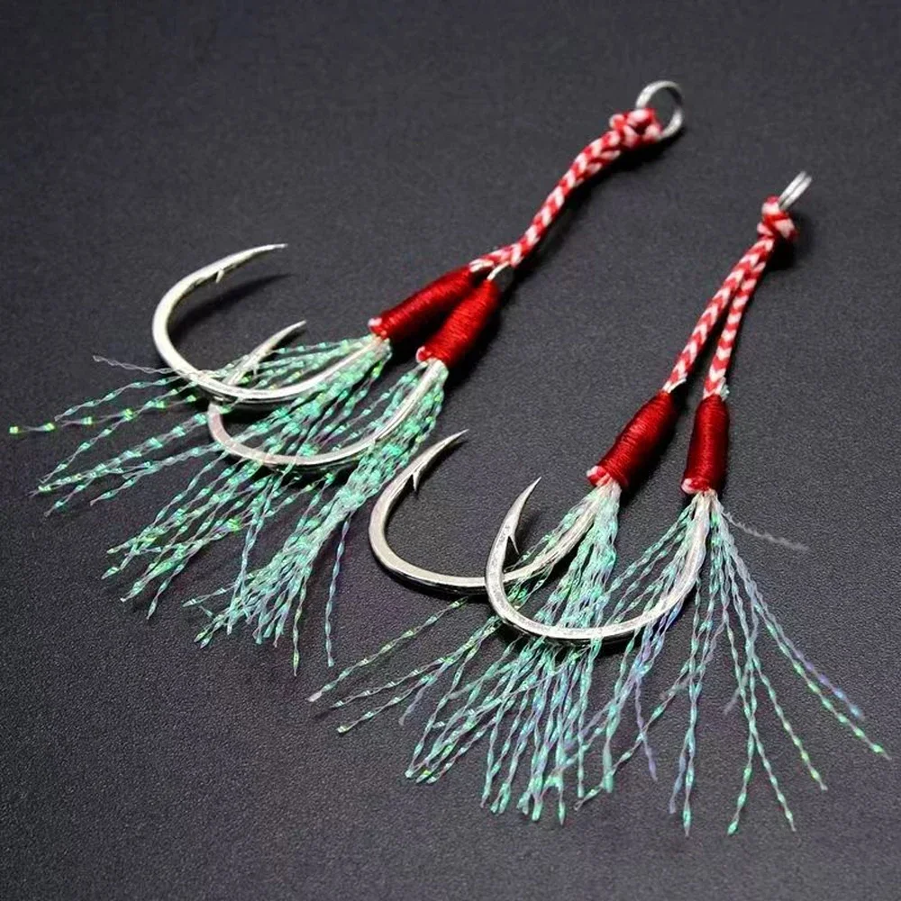 10PCS/Lot Cast Jig Assist Hook High Carbon Steel Angle Barbed Thread Feather Lure Fishing Tackle Slow Jigging Sea Pesca Fishhook