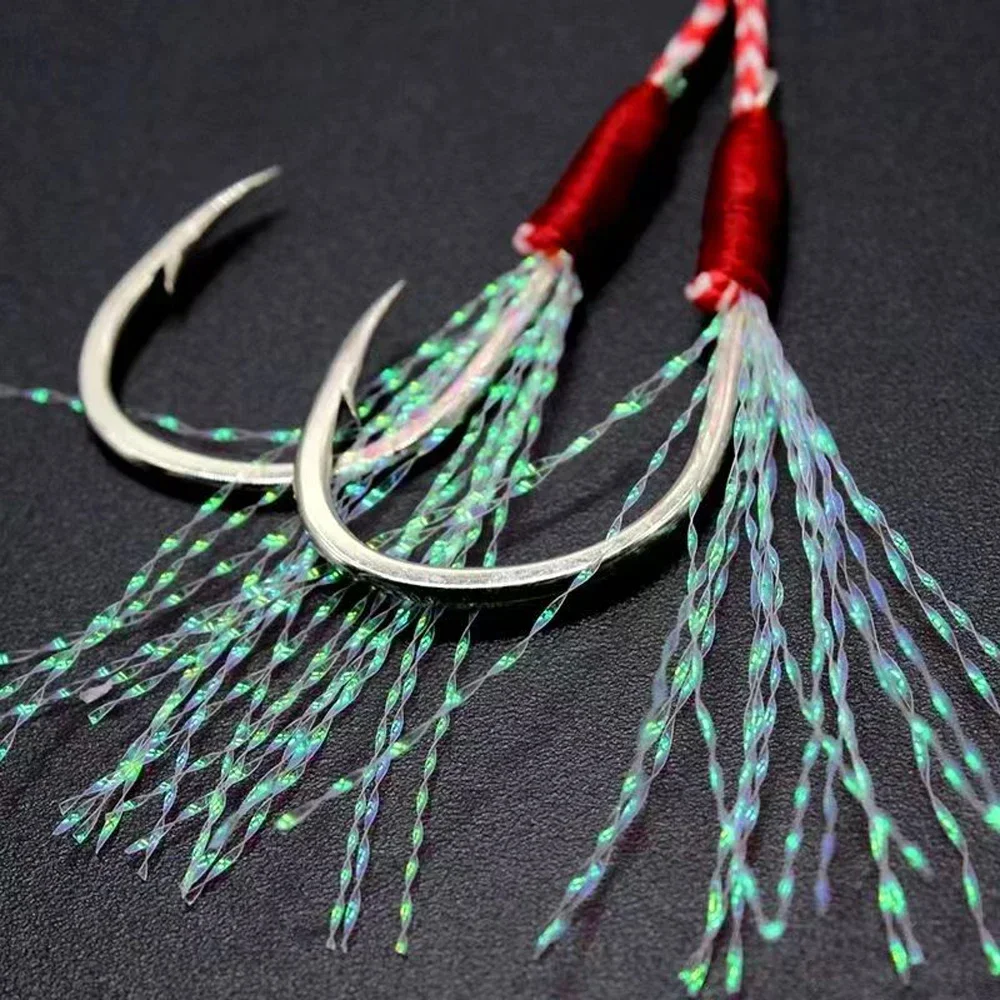 10PCS/Lot Cast Jig Assist Hook High Carbon Steel Angle Barbed Thread Feather Lure Fishing Tackle Slow Jigging Sea Pesca Fishhook