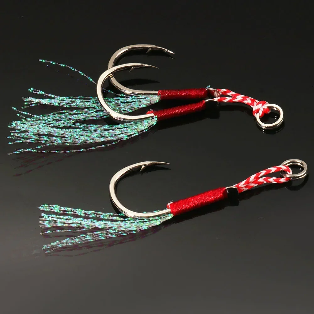 10PCS/Lot Cast Jig Assist Hook High Carbon Steel Angle Barbed Thread Feather Lure Fishing Tackle Slow Jigging Sea Pesca Fishhook