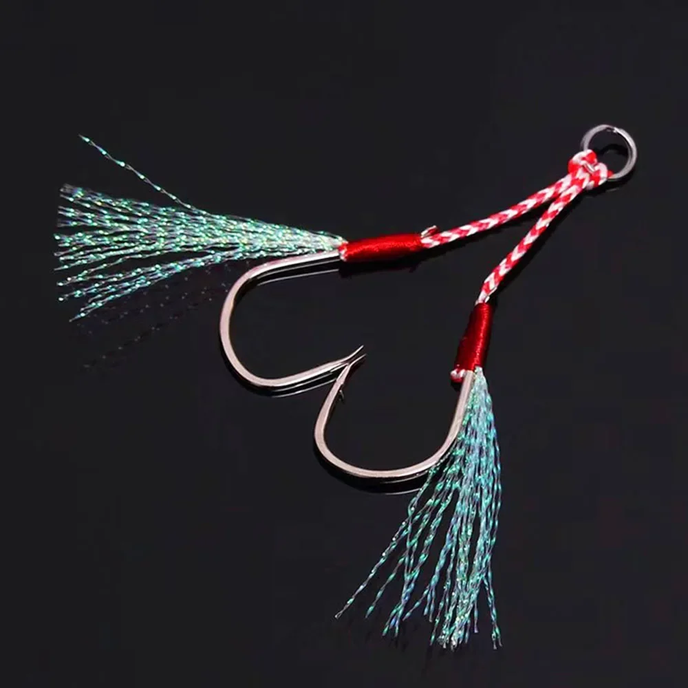 10PCS/Lot Cast Jig Assist Hook High Carbon Steel Angle Barbed Thread Feather Lure Fishing Tackle Slow Jigging Sea Pesca Fishhook