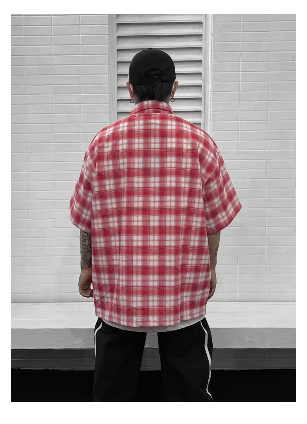 Chicano Safari Short Sleeve Shirt Mens Summer Streetwear Casual Loose Letter Embroidery Lapel Plaid Shirt Man