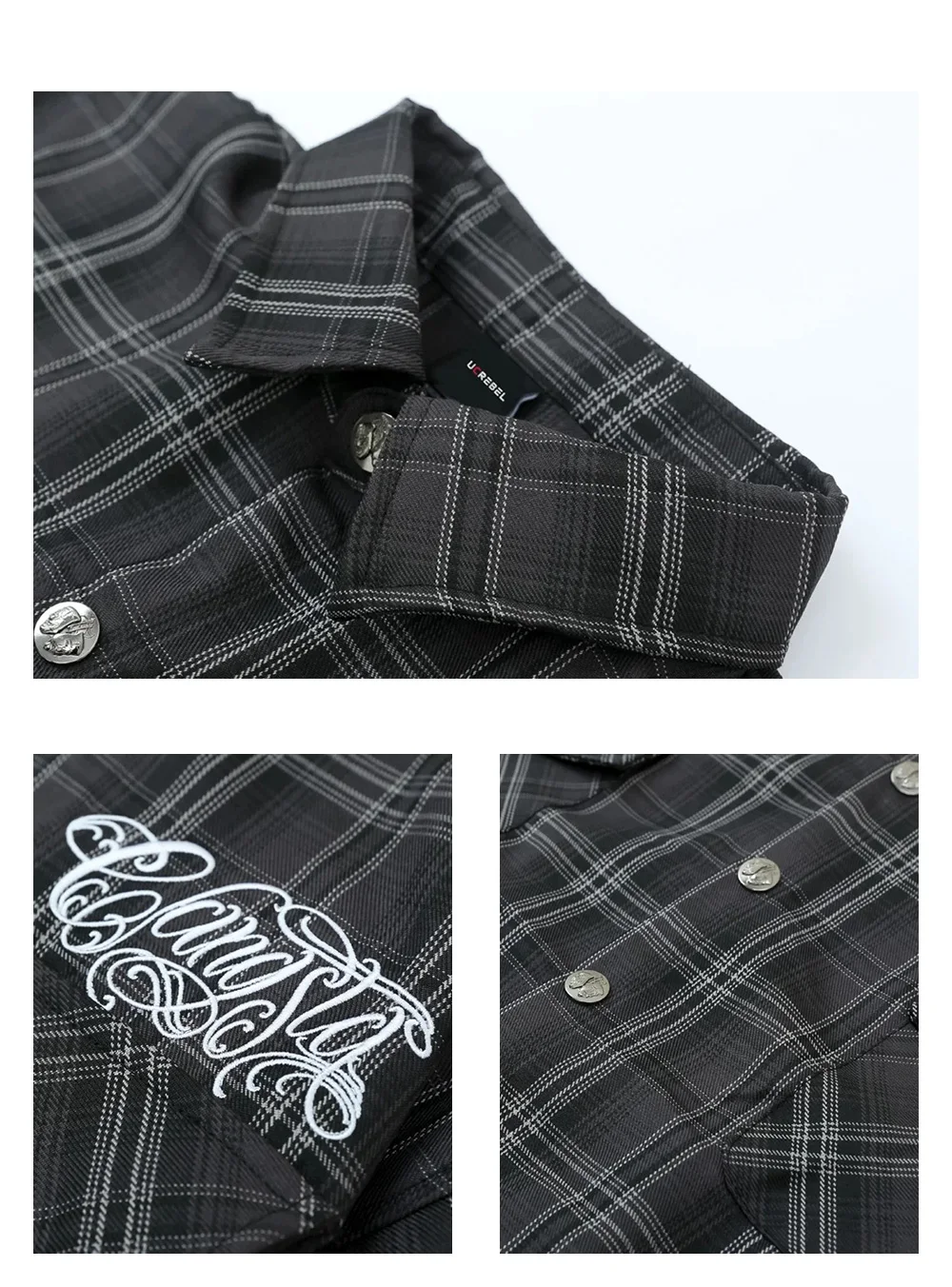 Chicano Safari Short Sleeve Shirt Mens Summer Streetwear Casual Loose Letter Embroidery Lapel Plaid Shirt Man