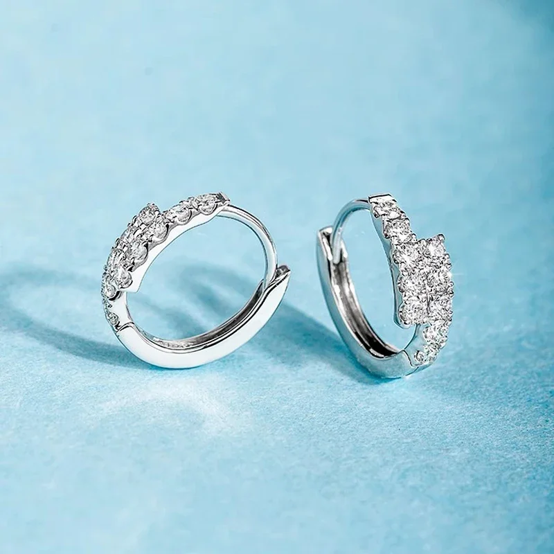 Huitan Trendy Women's Hoop Earrings Dainty Dazzling Cubic Zirconia Silver Color Crystal Circle Earrings Exquisite Female Jewelry