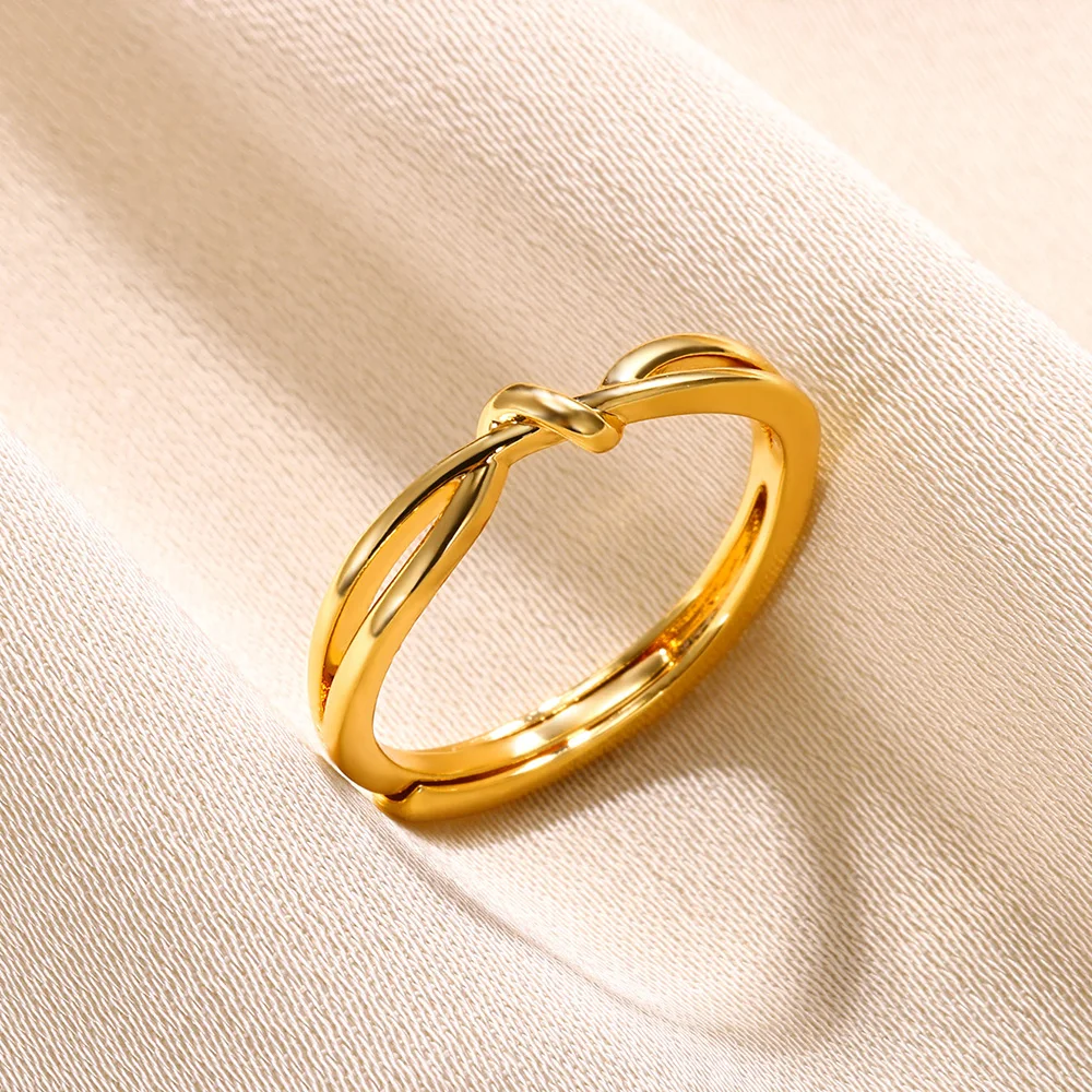 Stainless Steel Knot Rings For Women Girls Gold Color Star Finger Ring Vintage Simply Jewelry Gift Anillos Bague Femme