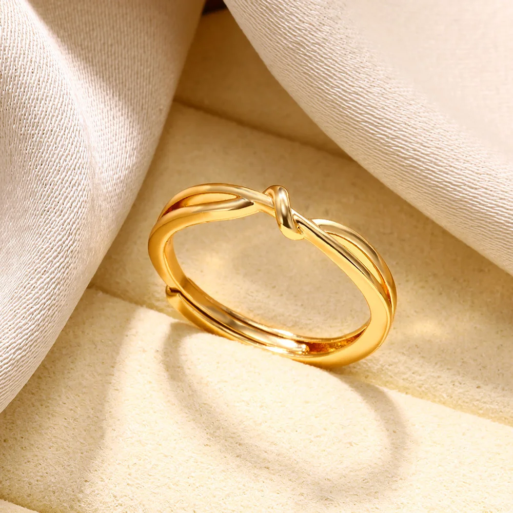Stainless Steel Knot Rings For Women Girls Gold Color Star Finger Ring Vintage Simply Jewelry Gift Anillos Bague Femme