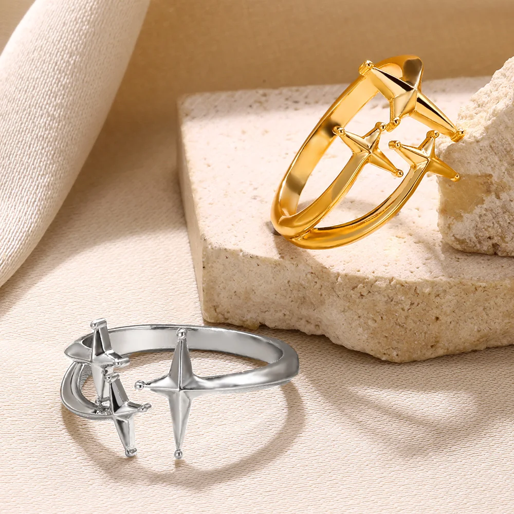 Stainless Steel Knot Rings For Women Girls Gold Color Star Finger Ring Vintage Simply Jewelry Gift Anillos Bague Femme