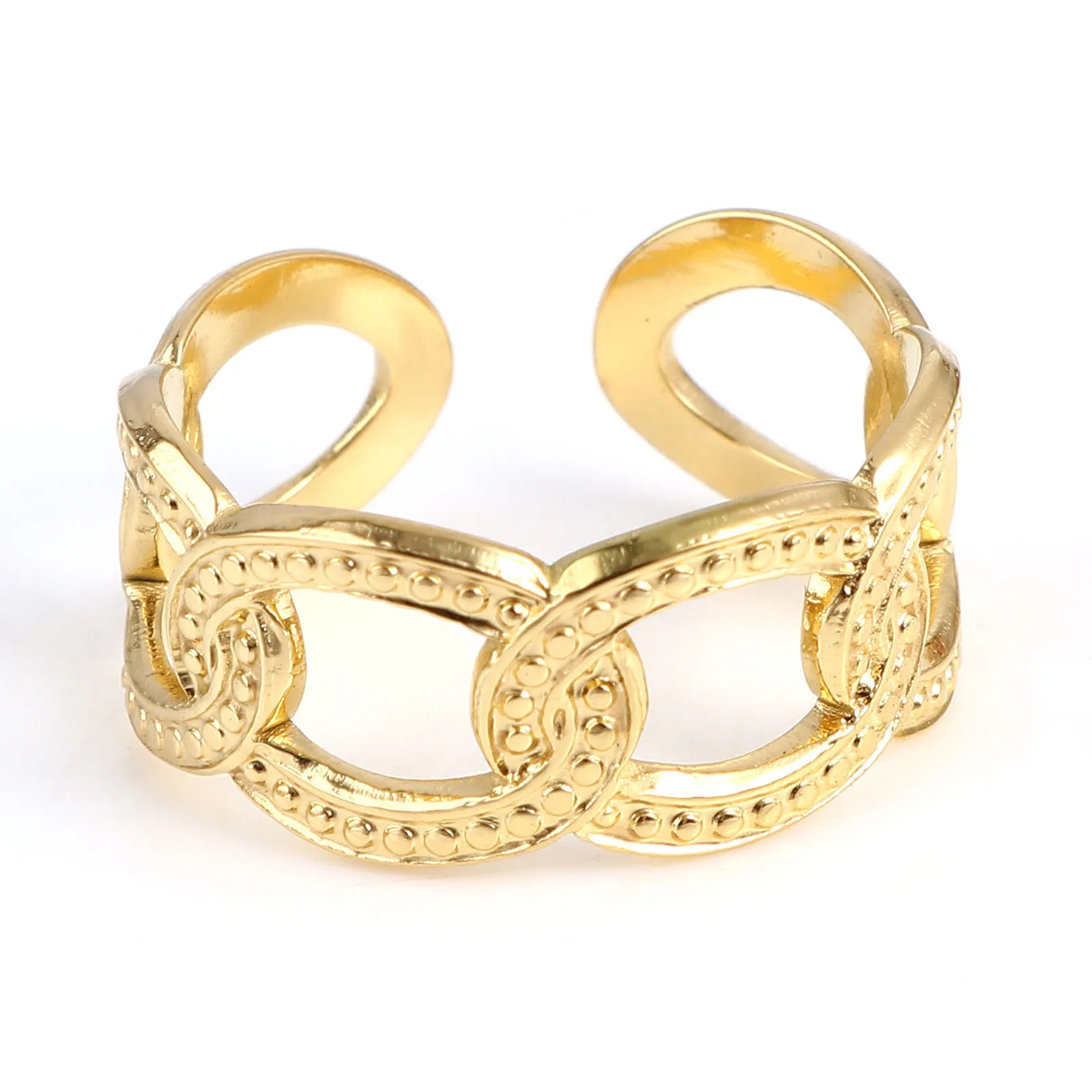 Fashion Stainless Steel Open Rings For Men Women Jewelry Classic Gold Color Link Chain Adjustable Ring Gift (US size 8.5) 18.5mm