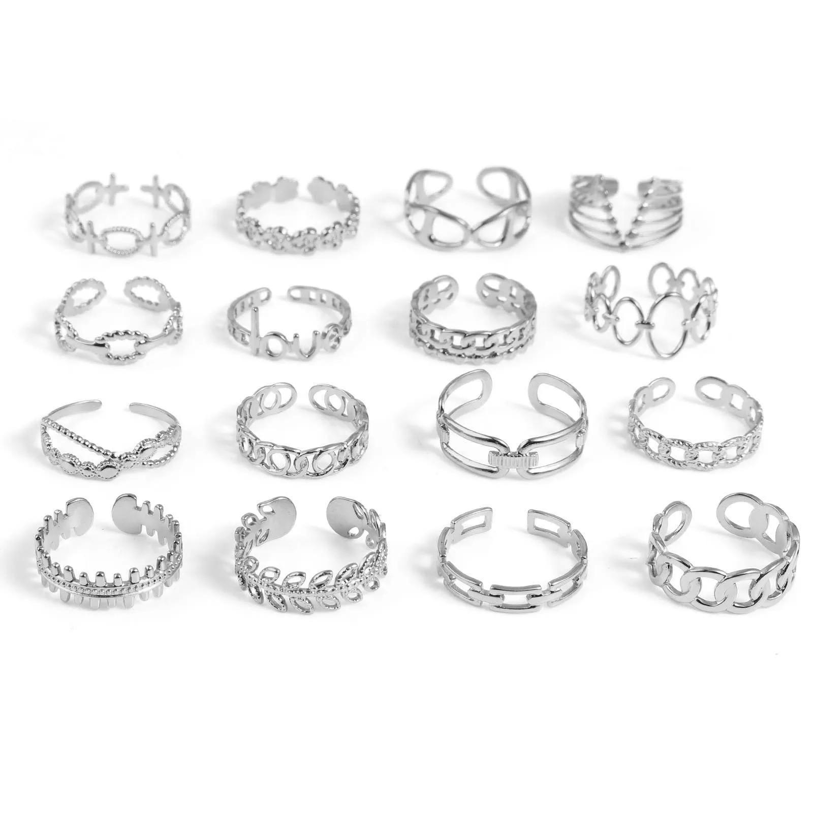 Fashion Stainless Steel Open Rings For Men Women Jewelry Classic Gold Color Link Chain Adjustable Ring Gift (US size 8.5) 18.5mm