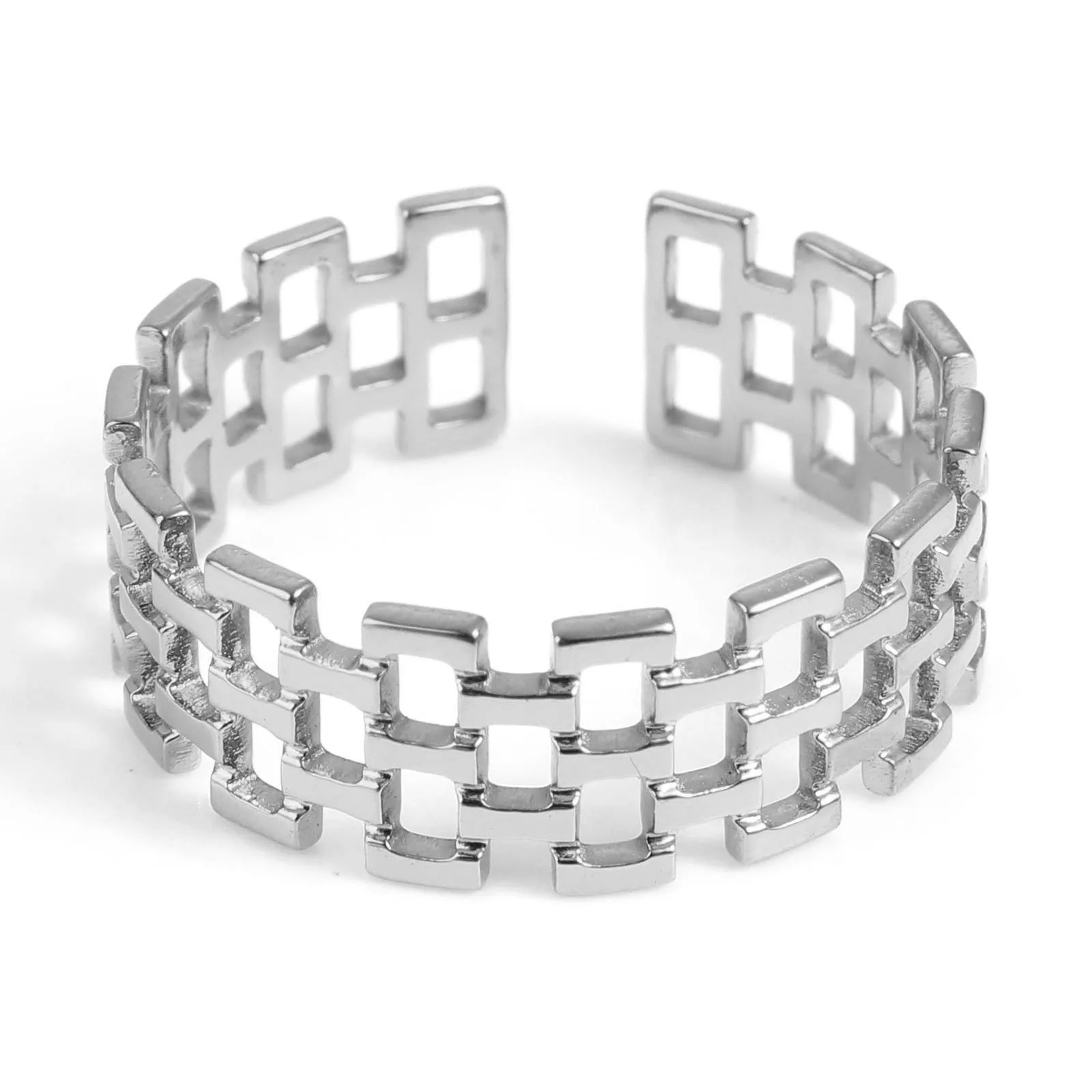 Fashion Stainless Steel Open Rings For Men Women Jewelry Classic Gold Color Link Chain Adjustable Ring Gift (US size 8.5) 18.5mm