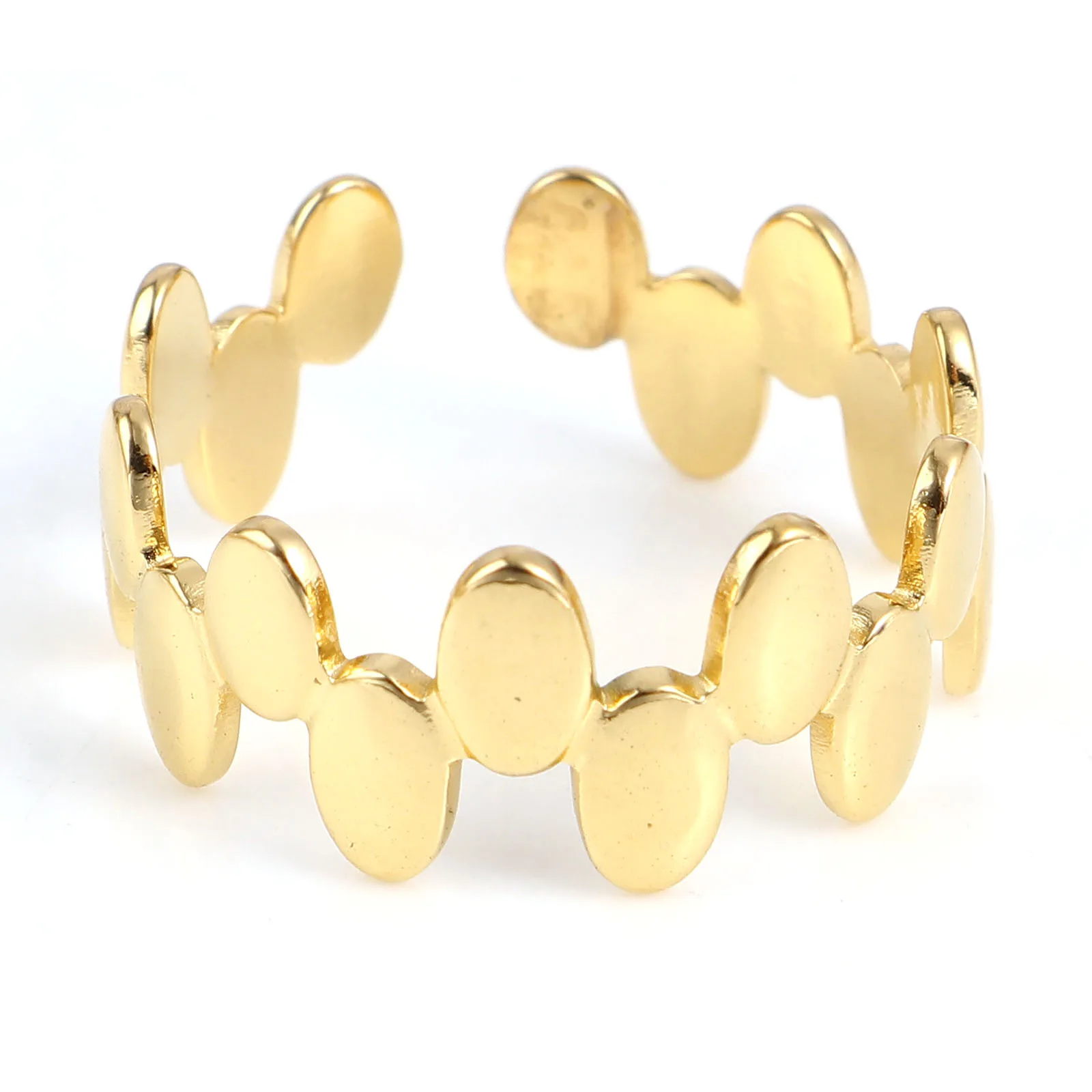 Fashion Stainless Steel Open Rings For Men Women Jewelry Classic Gold Color Link Chain Adjustable Ring Gift (US size 8.5) 18.5mm