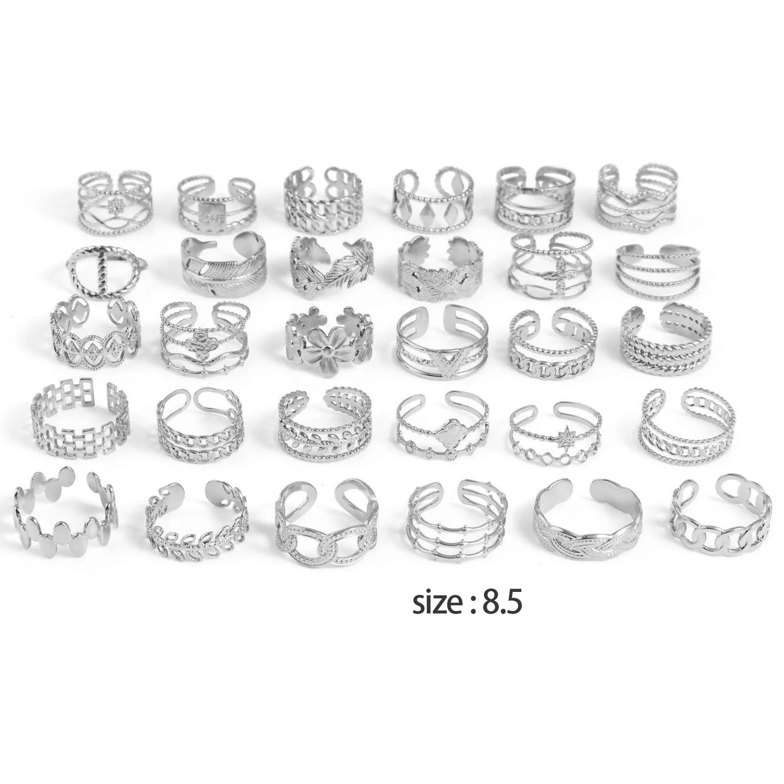 Fashion Stainless Steel Open Rings For Men Women Jewelry Classic Gold Color Link Chain Adjustable Ring Gift (US size 8.5) 18.5mm