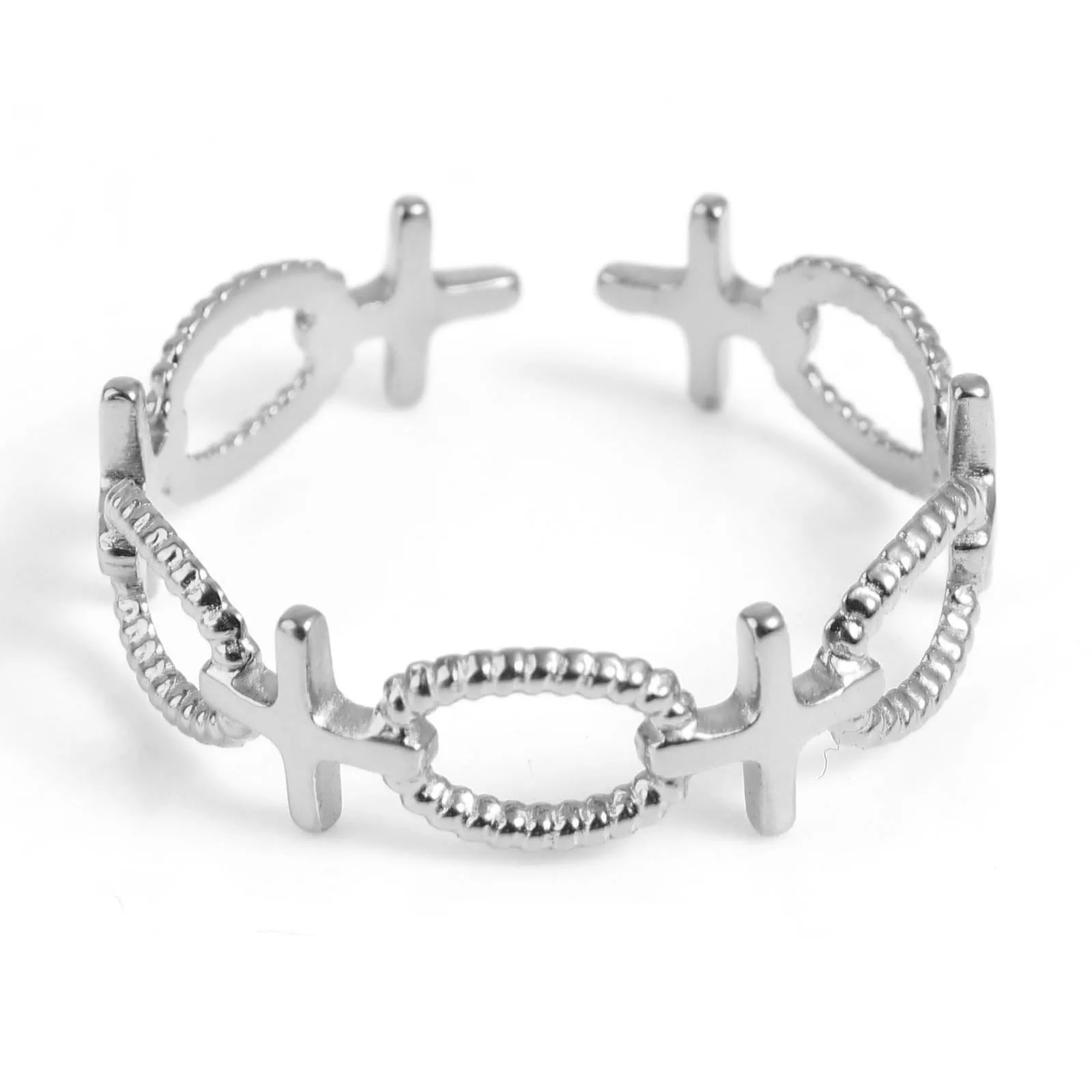 Fashion Stainless Steel Open Rings For Men Women Jewelry Classic Gold Color Link Chain Adjustable Ring Gift (US size 8.5) 18.5mm