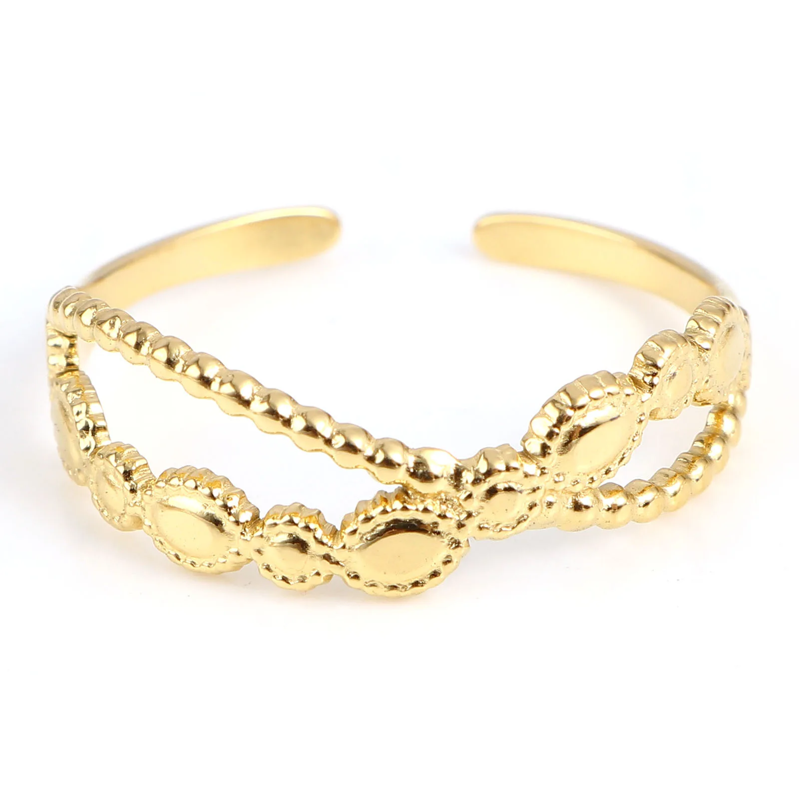 Fashion Stainless Steel Open Rings For Men Women Jewelry Classic Gold Color Link Chain Adjustable Ring Gift (US size 8.5) 18.5mm