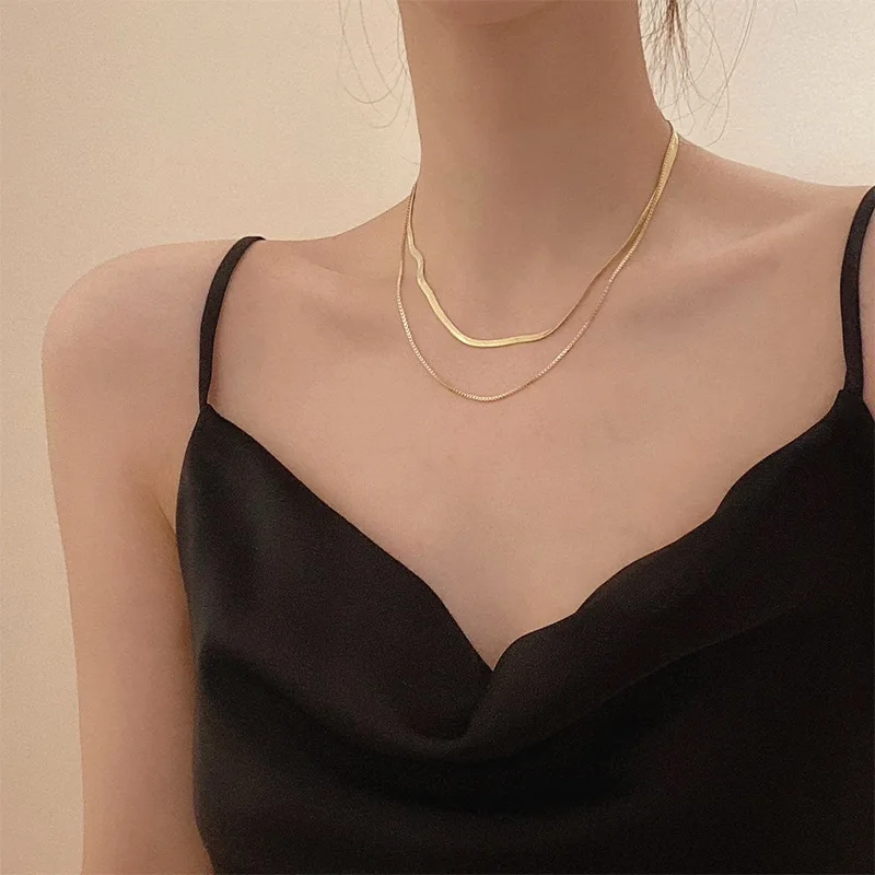 316L Stainless Steel Fashion Simple Snake Chain Collarbone Necklace Women's Retro Silver Colour Chain Short Necklace Fashion Jew