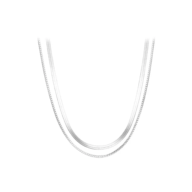 316L Stainless Steel Fashion Simple Snake Chain Collarbone Necklace Women's Retro Silver Colour Chain Short Necklace Fashion Jew