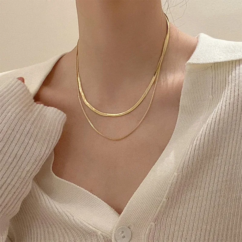 316L Stainless Steel Fashion Simple Snake Chain Collarbone Necklace Women's Retro Silver Colour Chain Short Necklace Fashion Jew