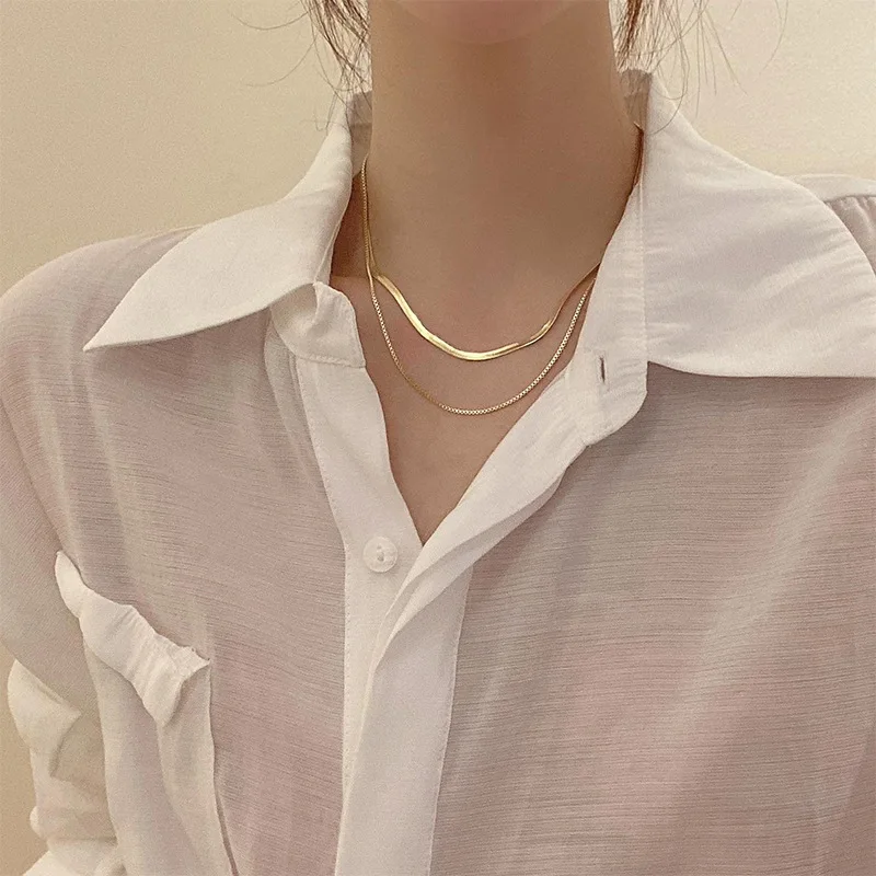 316L Stainless Steel Fashion Simple Snake Chain Collarbone Necklace Women's Retro Silver Colour Chain Short Necklace Fashion Jew