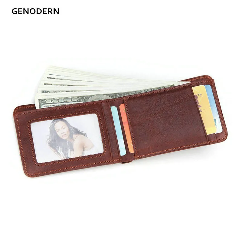 GENODERN Casual Small Wallet for Men Cow Leather Male Slim Wallets Short Mini Wallet with Card Holder Pocket Purses
