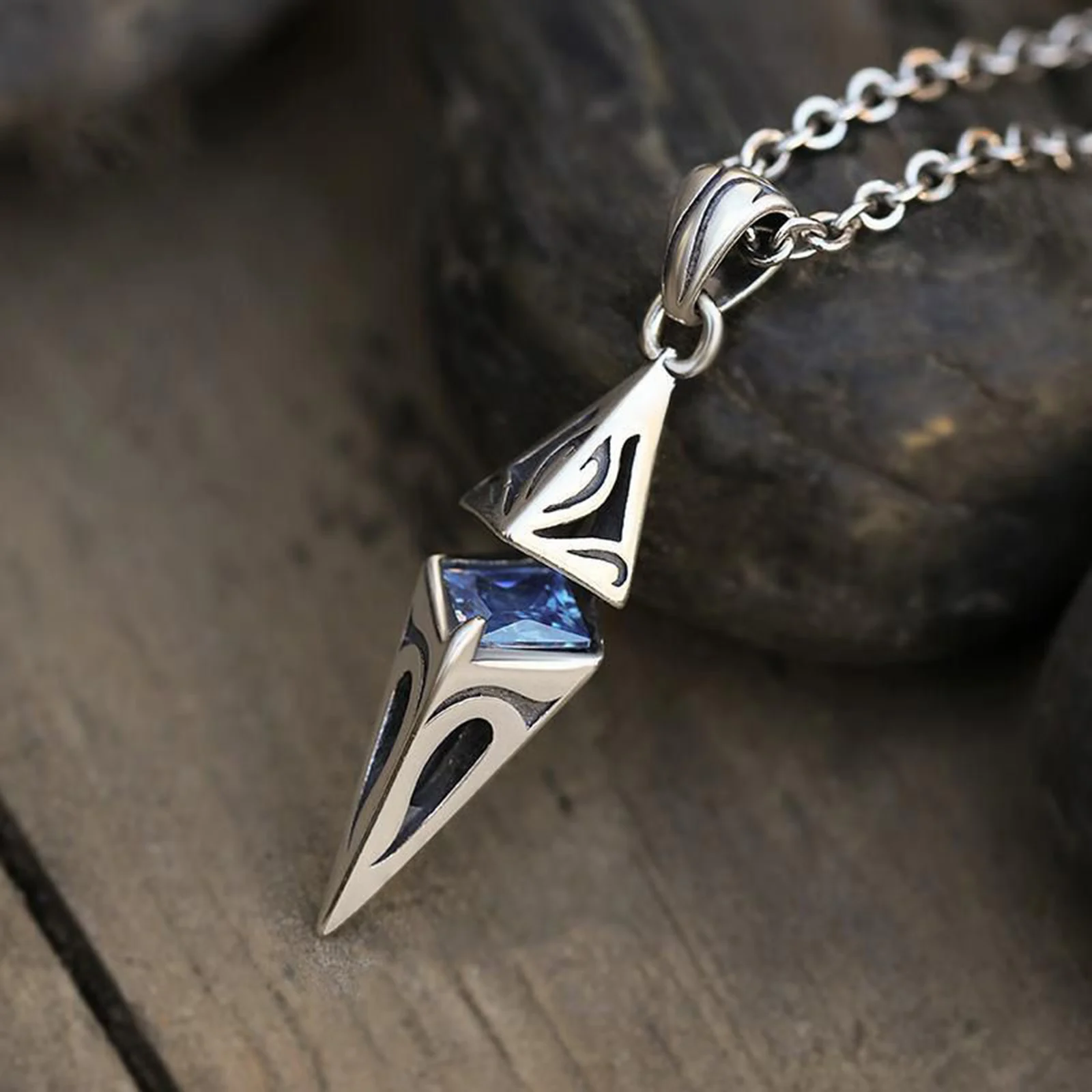 Stylish Blue Stone Man Necklaces Stainless Steel Jewelry Cube Pendant Collar Birthday Party Dad Boyfriend Valentine Gifts