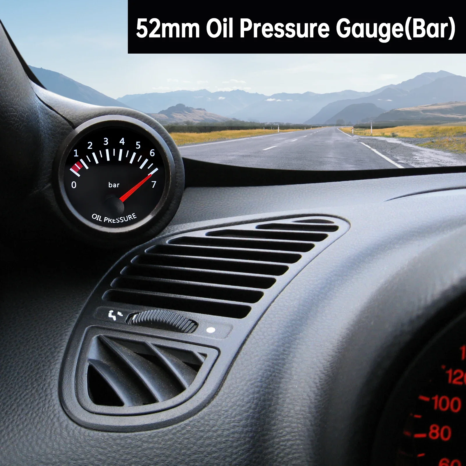 52mm Car Oil Pressure Gauge Sensors Modification 0-7 BAR Oil Pressure Meters for Truck Car 12V Oil Press Sensor M10x1 NPT1/8