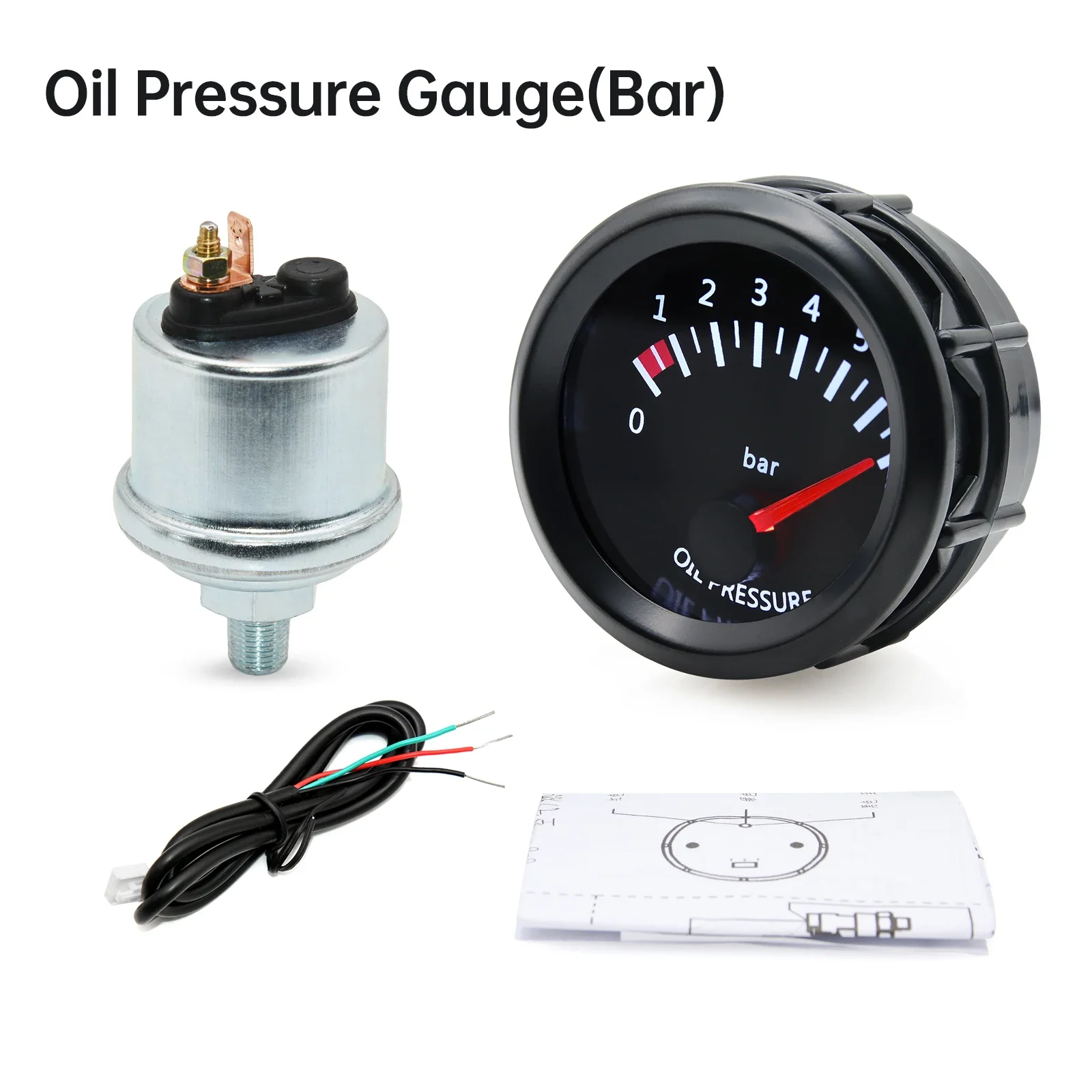 52mm Car Oil Pressure Gauge Sensors Modification 0-7 BAR Oil Pressure Meters for Truck Car 12V Oil Press Sensor M10x1 NPT1/8