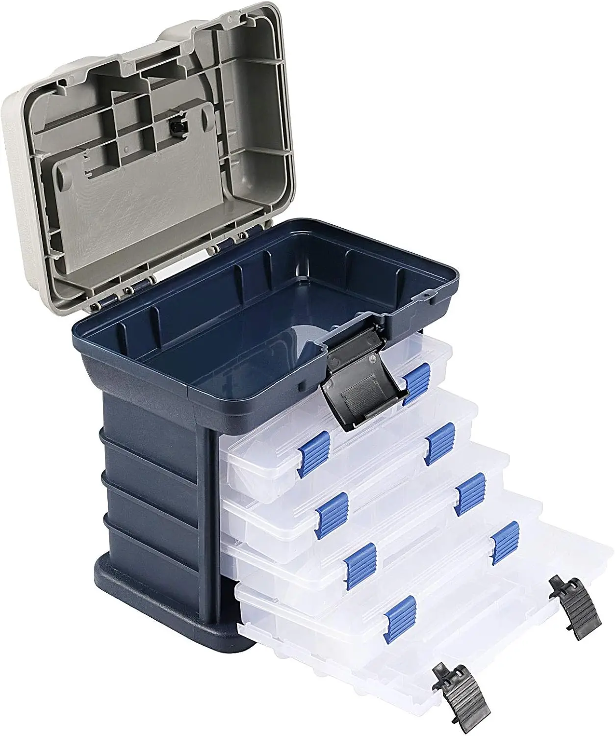 Zoe Fishing Tackle Box Kit with Fishing Pliers 4-Tier Multi-Functional Fishing Handheld Storage Box Adjustable Dividers Portable Fishing Tackle Lure Tool Box Arts Crafts