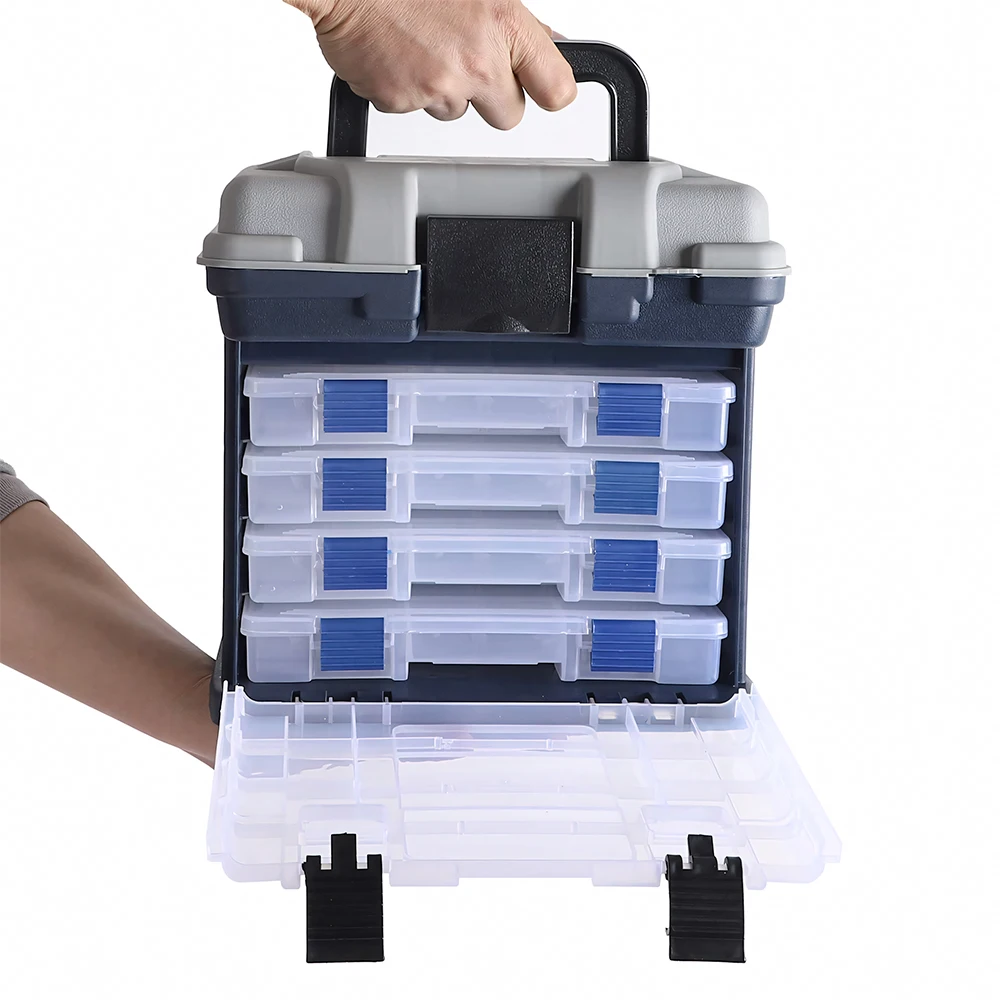 Zoe Fishing Tackle Box Kit with Fishing Pliers 4-Tier Multi-Functional Fishing Handheld Storage Box Adjustable Dividers Portable Fishing Tackle Lure Tool Box Arts Crafts