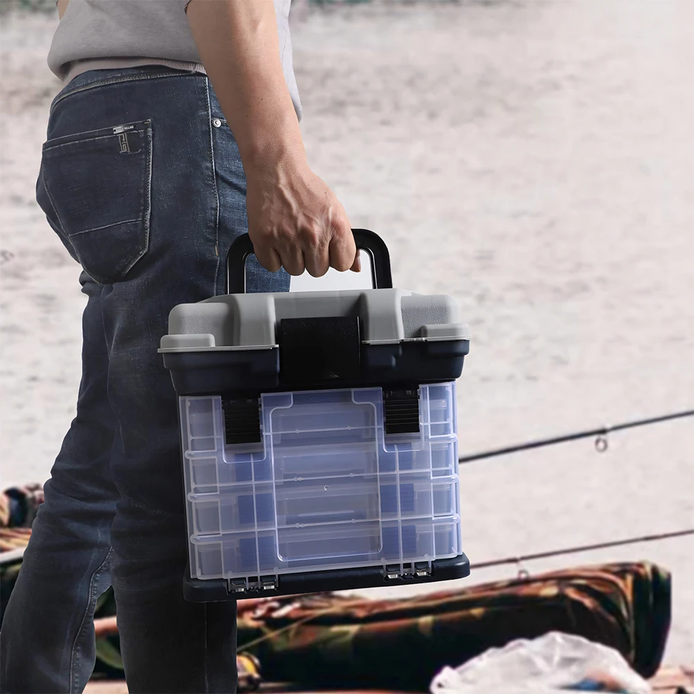 Zoe Fishing Tackle Box Kit with Fishing Pliers 4-Tier Multi-Functional Fishing Handheld Storage Box Adjustable Dividers Portable Fishing Tackle Lure Tool Box Arts Crafts