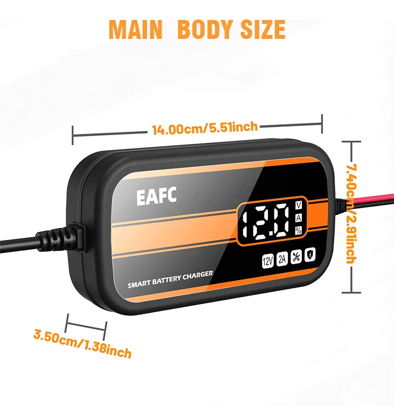 Newest 12V Car Battery Charger 2Ah-20Ah Intelligent Digital Display Lead Acid Battery Repair Charger for Car SUV Motorcycle