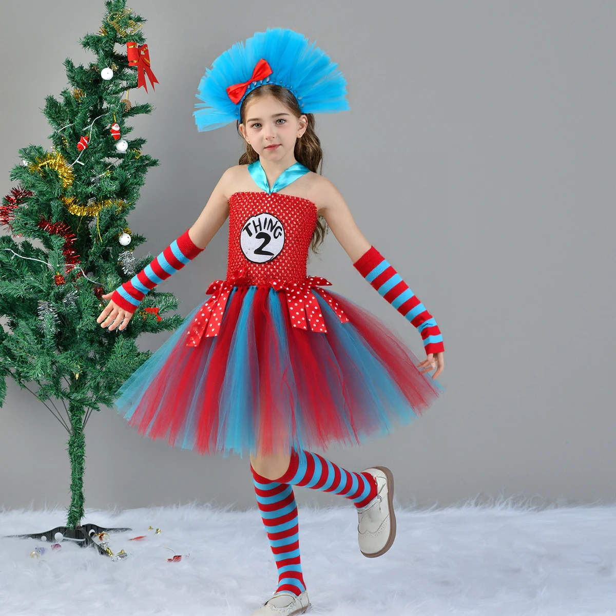 Cat in the Hat Girls Tutu Dress With Headband Dr. Seuss Thing 1 Thing 2 Costume for Kids Birthday Party Cosplay Fancy Dresses