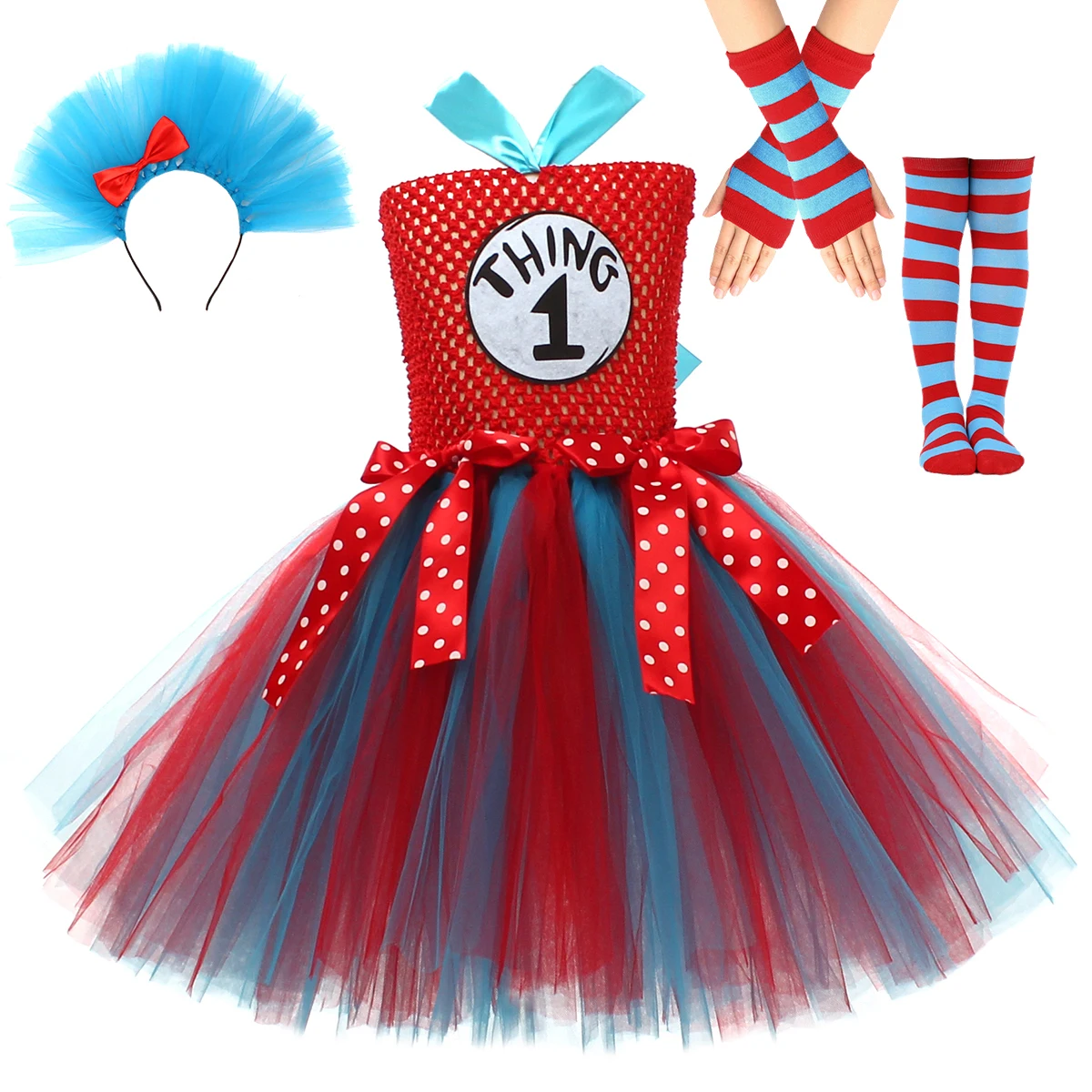 Cat in the Hat Girls Tutu Dress With Headband Dr. Seuss Thing 1 Thing 2 Costume for Kids Birthday Party Cosplay Fancy Dresses