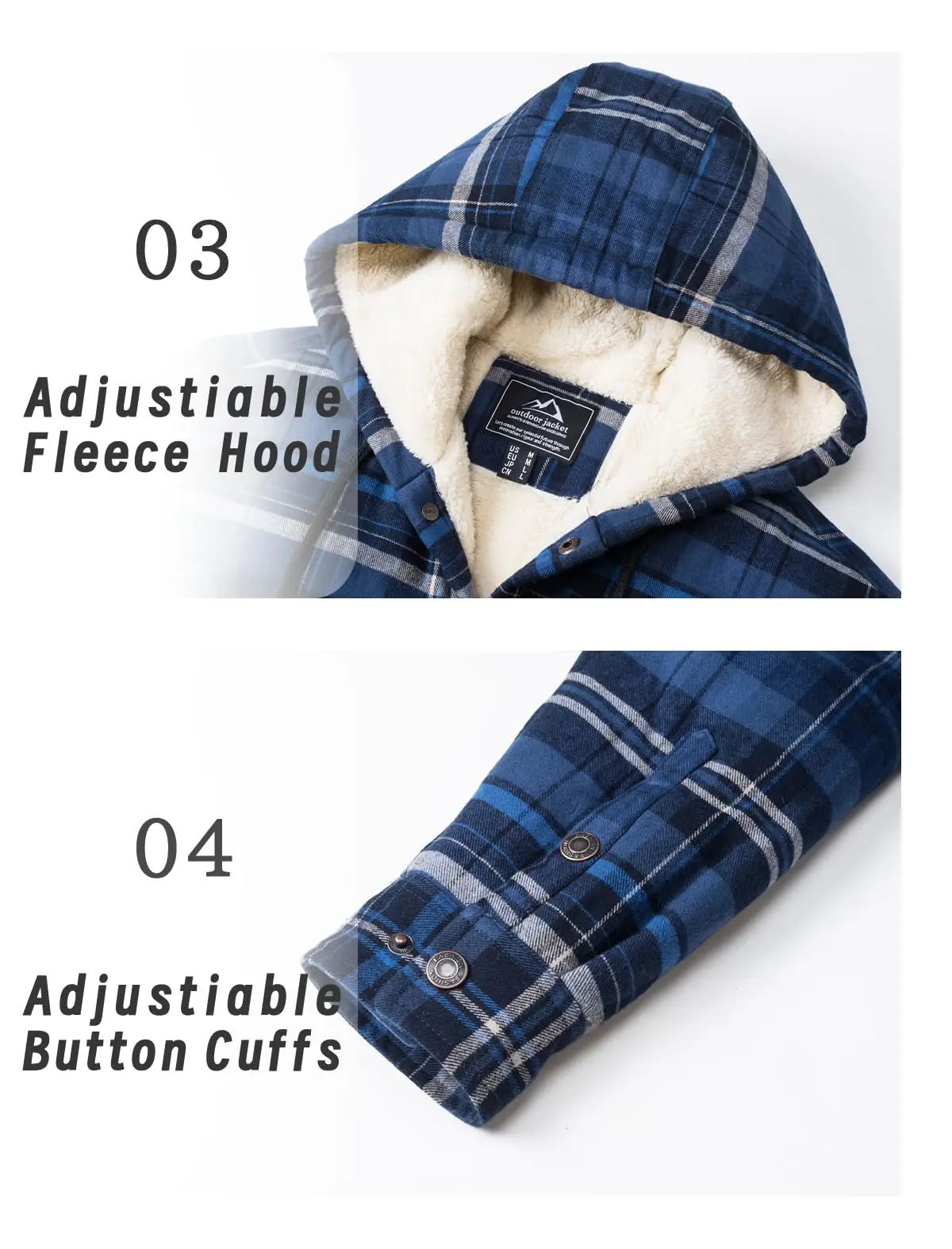 TACVASEN Sherpa Lined Flannel Jacket Mens Heavyweight Hooded Fleece Jacket Thicken Warm Button Down Plaid Jacket Outwear Coats