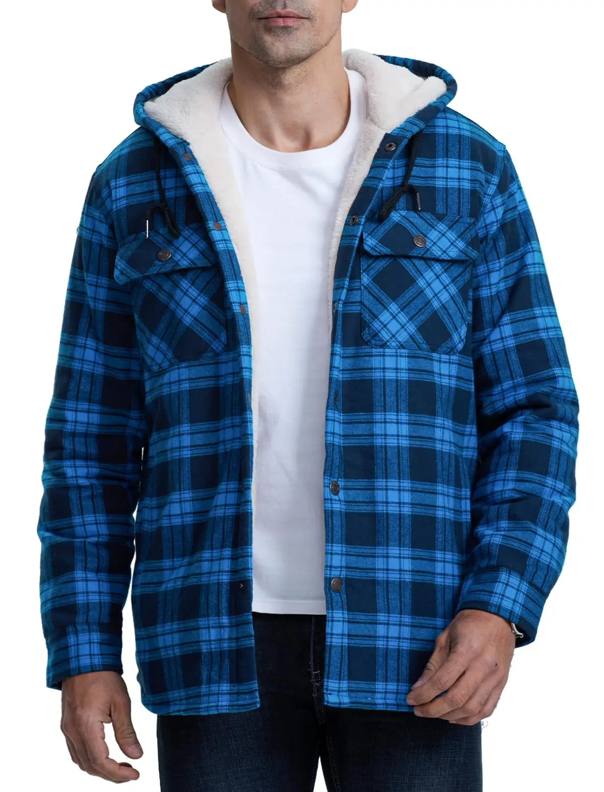 TACVASEN Sherpa Lined Flannel Jacket Mens Heavyweight Hooded Fleece Jacket Thicken Warm Button Down Plaid Jacket Outwear Coats