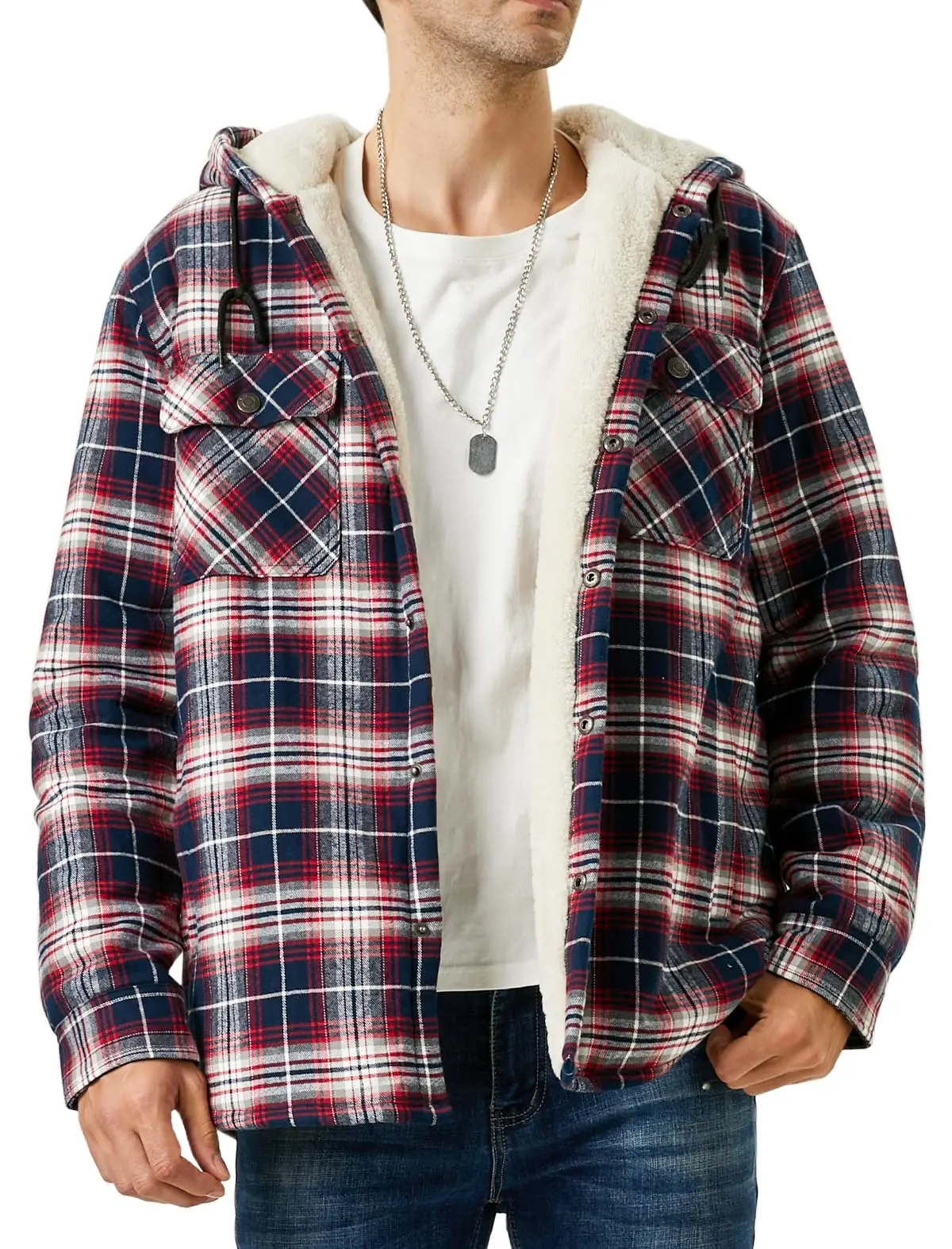 TACVASEN Sherpa Lined Flannel Jacket Mens Heavyweight Hooded Fleece Jacket Thicken Warm Button Down Plaid Jacket Outwear Coats