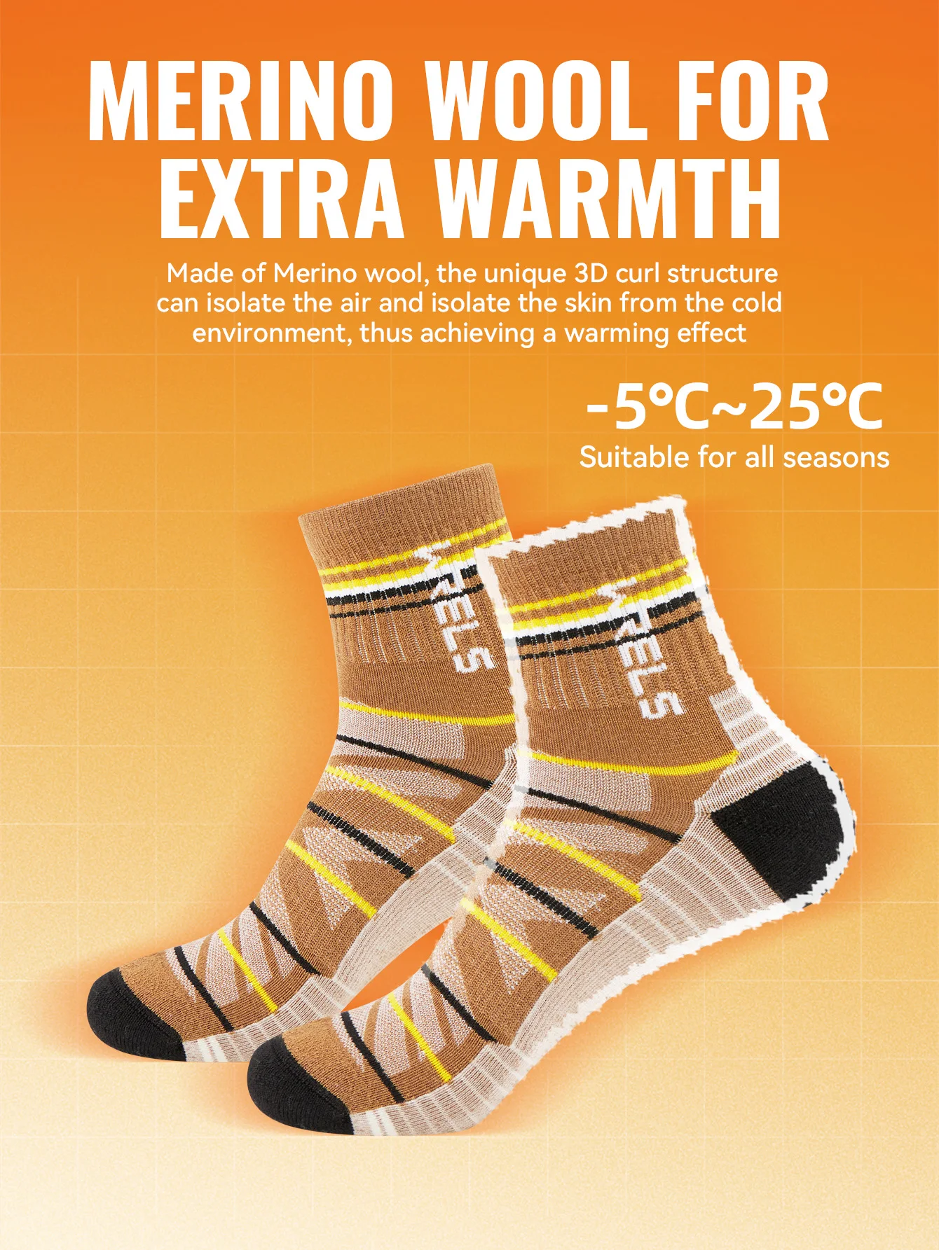 WRELS 1/2/3pairs Merino Wool Socks Warm Thermal Hiking Socks Cushion Sweat Wicking Breathable Compression Merino Wool Socks
