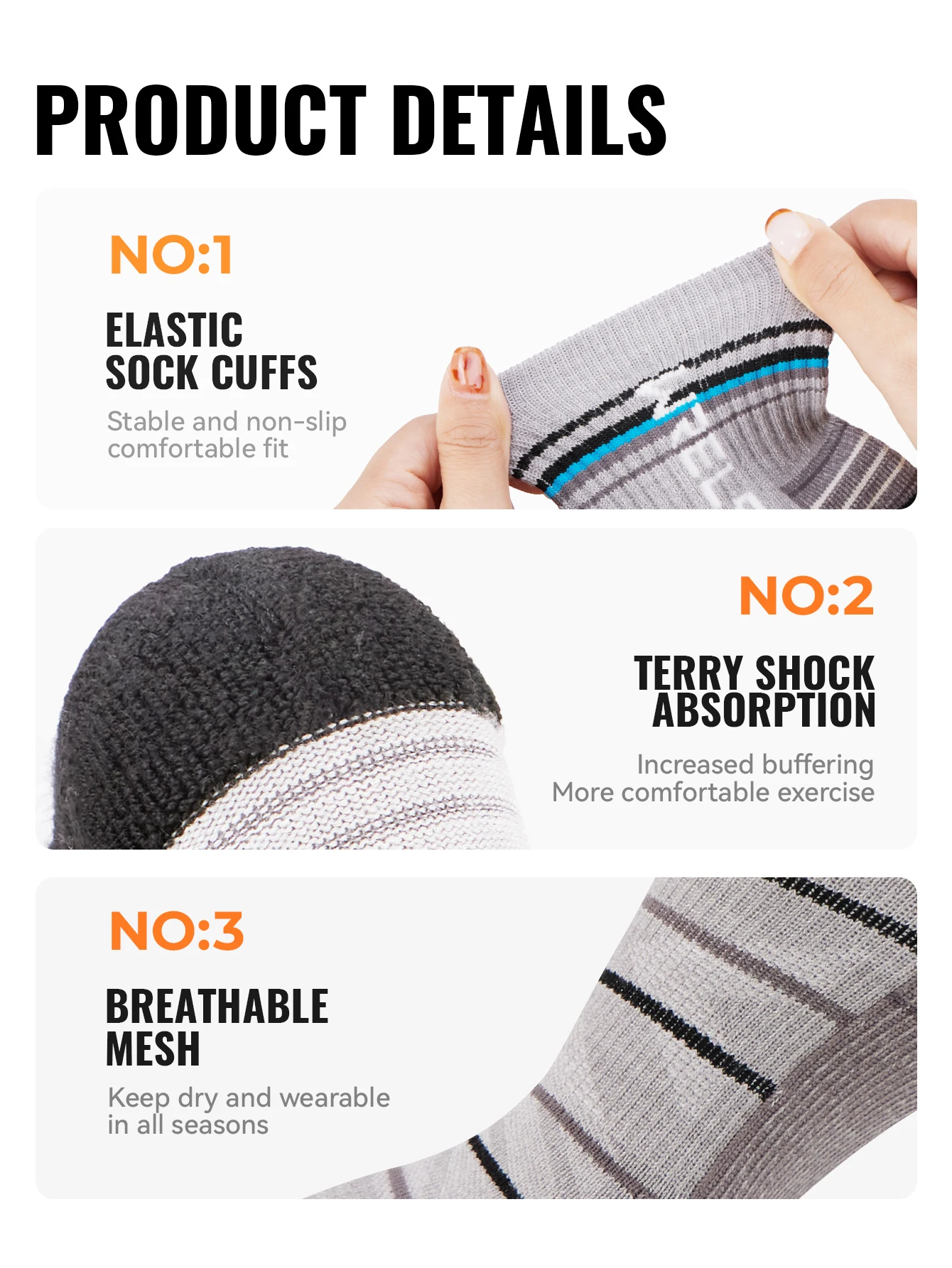 WRELS 1/2/3pairs Merino Wool Socks Warm Thermal Hiking Socks Cushion Sweat Wicking Breathable Compression Merino Wool Socks