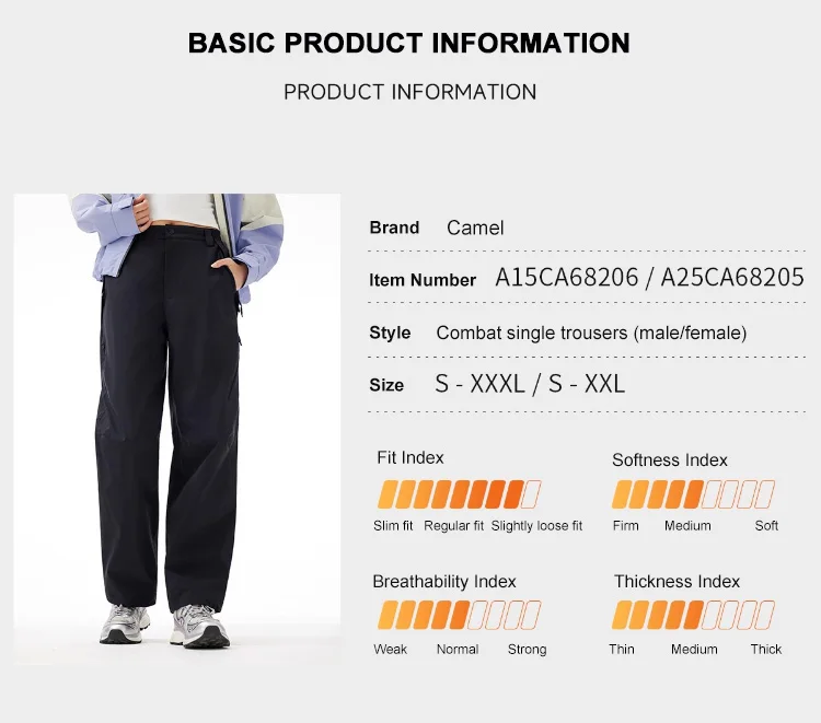 GOLDEN CAMEL Outdoor Hiking Pants Men Women Windproof Waterproof Breathable Wear-resistant Tear-resistant Hiking Soft Shell Trou
