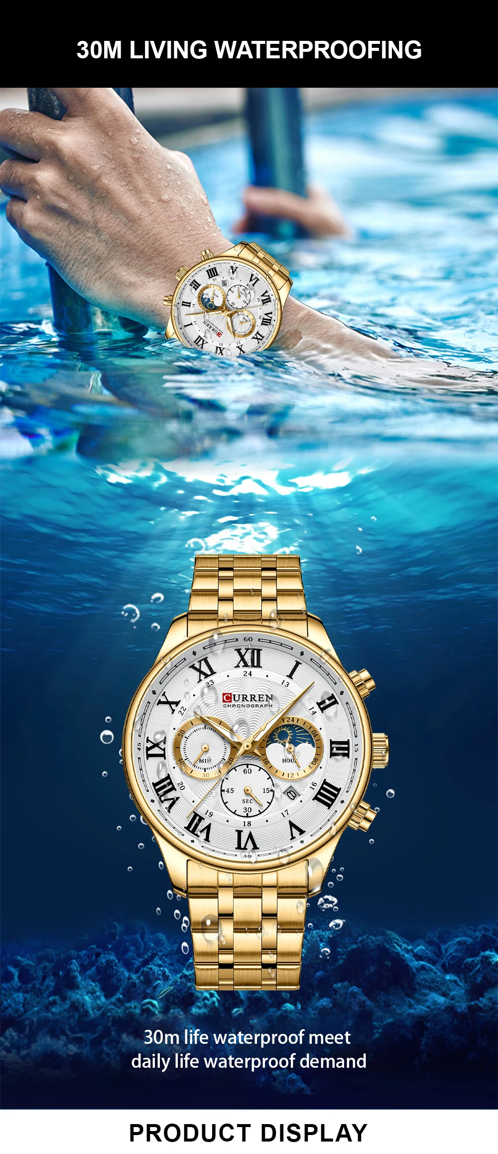 CURREN Casual Business Stainless Steel Bracelet Watch for Men Chronograph Roman Numeral Dial Men's Wristwatch