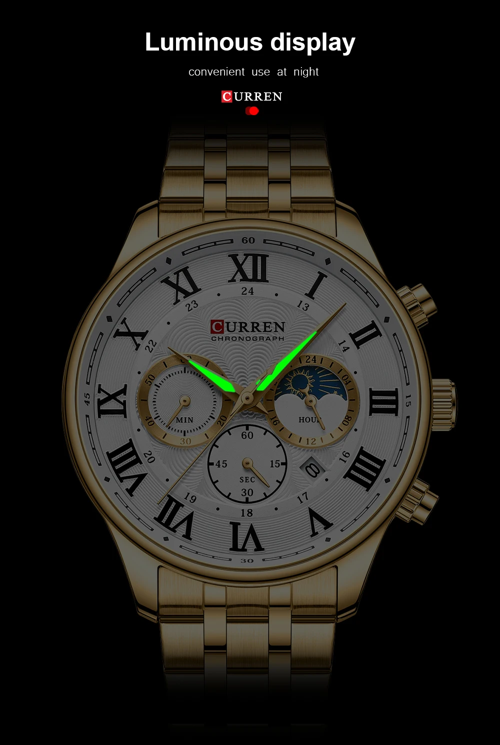 CURREN Casual Business Stainless Steel Bracelet Watch for Men Chronograph Roman Numeral Dial Men's Wristwatch