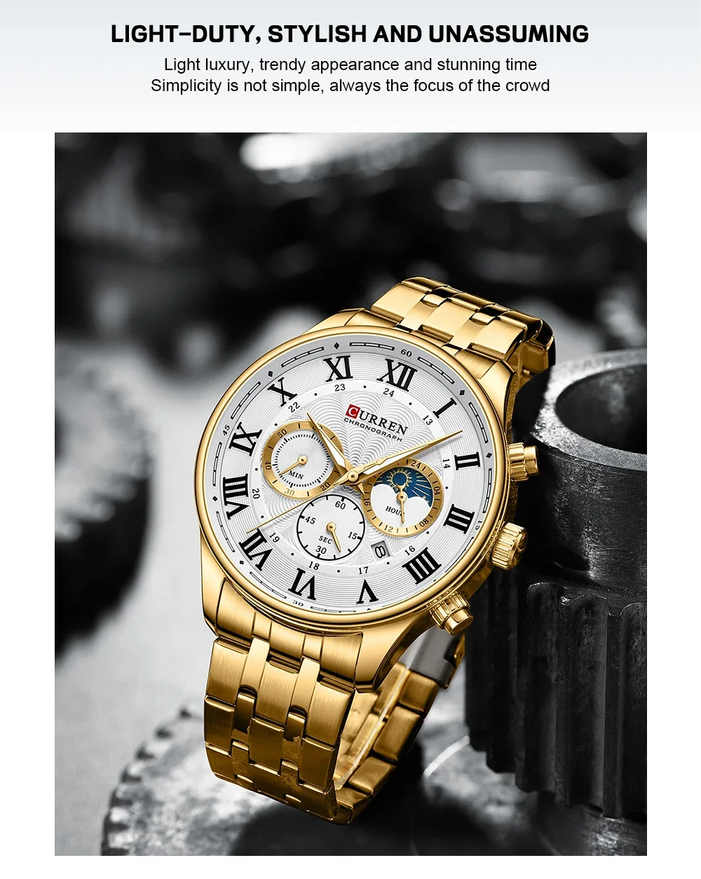 CURREN Casual Business Stainless Steel Bracelet Watch for Men Chronograph Roman Numeral Dial Men's Wristwatch