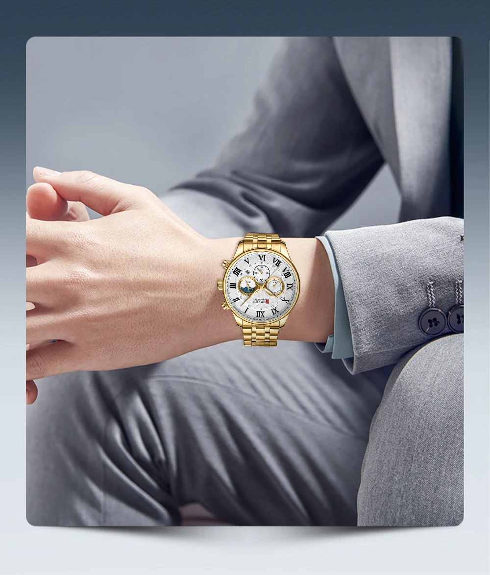 CURREN Casual Business Stainless Steel Bracelet Watch for Men Chronograph Roman Numeral Dial Men's Wristwatch