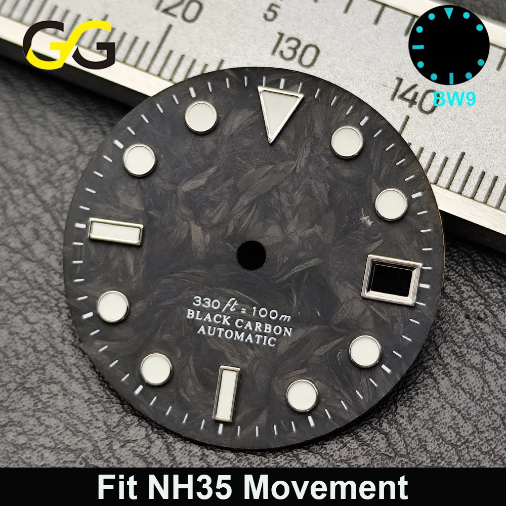 Hot Sale 28.5mm Carbon Fiber Green C3 Luminous Dial Replacement Part Fit NH34 NH35 8215 ETA2824 Mechanical Watch DIAL Custom