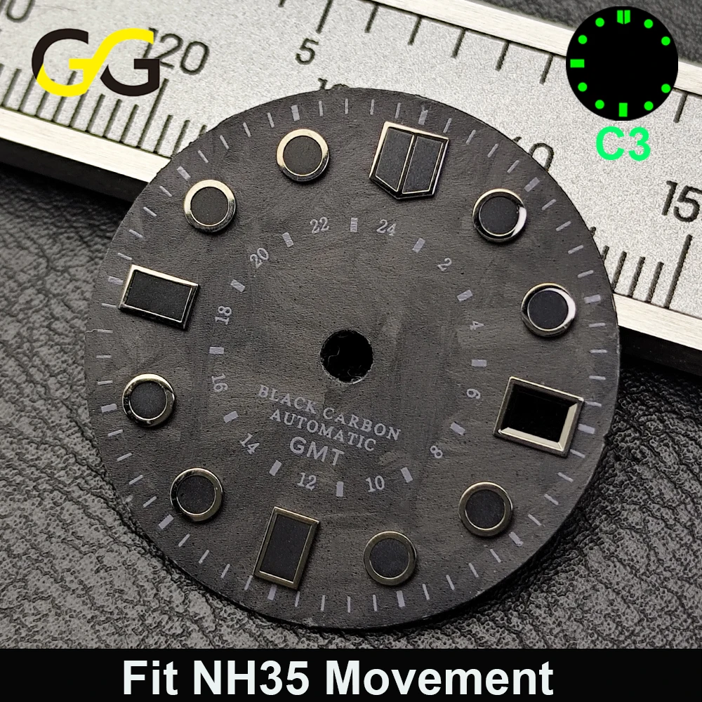 Hot Sale 28.5mm Carbon Fiber Green C3 Luminous Dial Replacement Part Fit NH34 NH35 8215 ETA2824 Mechanical Watch DIAL Custom