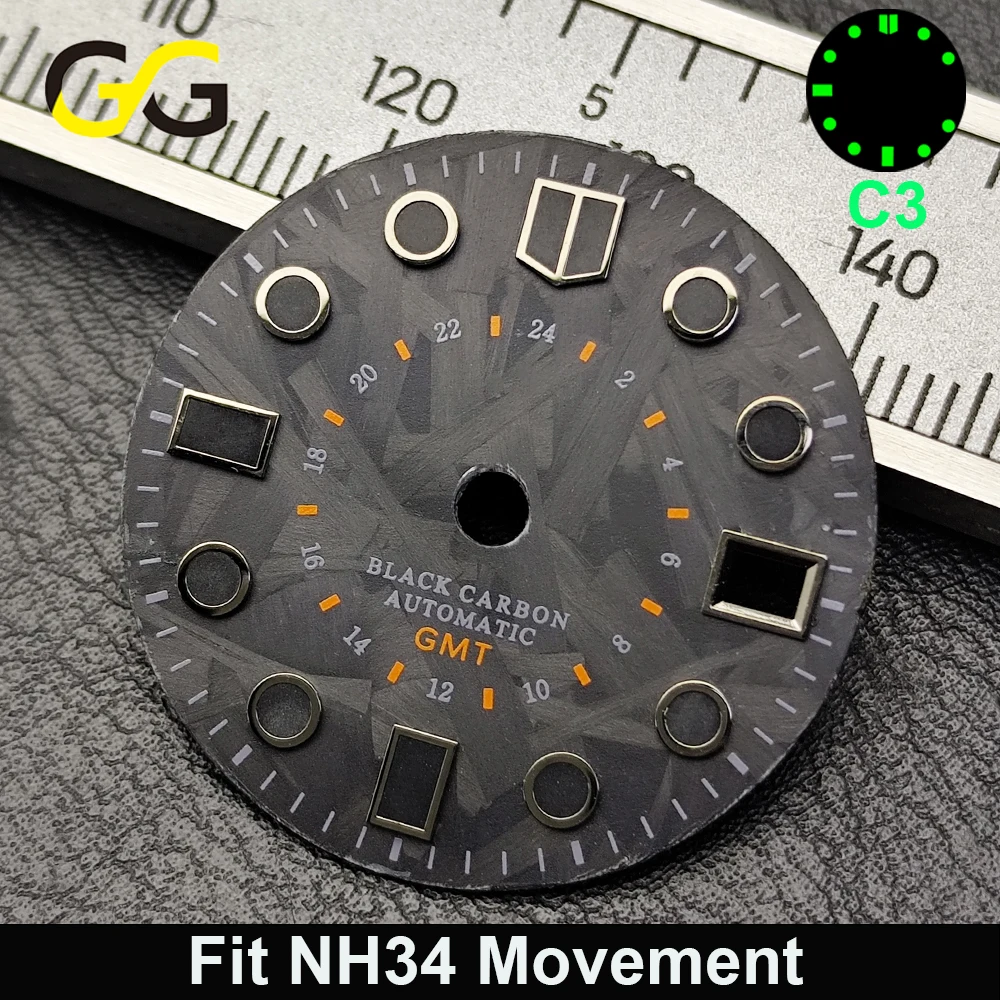 Hot Sale 28.5mm Carbon Fiber Green C3 Luminous Dial Replacement Part Fit NH34 NH35 8215 ETA2824 Mechanical Watch DIAL Custom