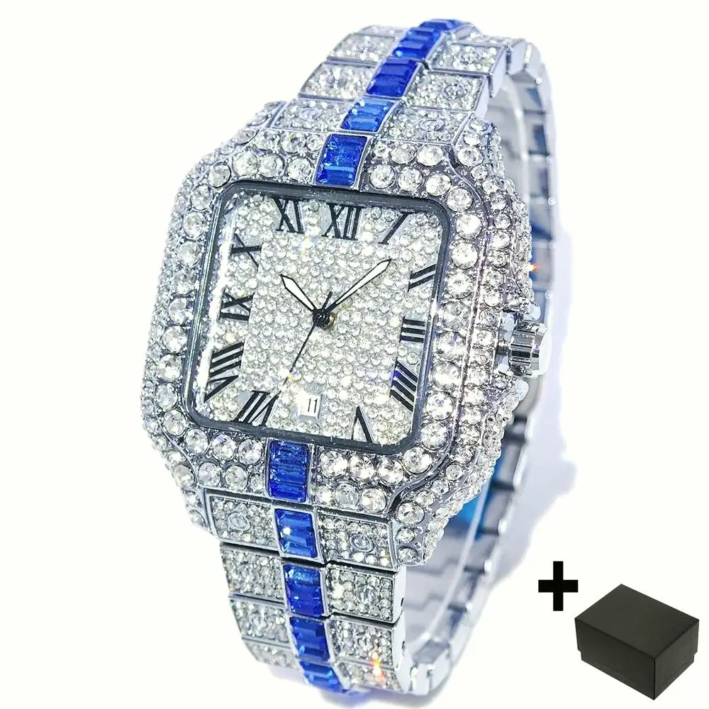 Hot Fashion Full Diamond Watch Men UNIGUET Brand Hip Hop Iced Out Bling Jewelry Square Quartz Wristwatch For Man Dropshipping