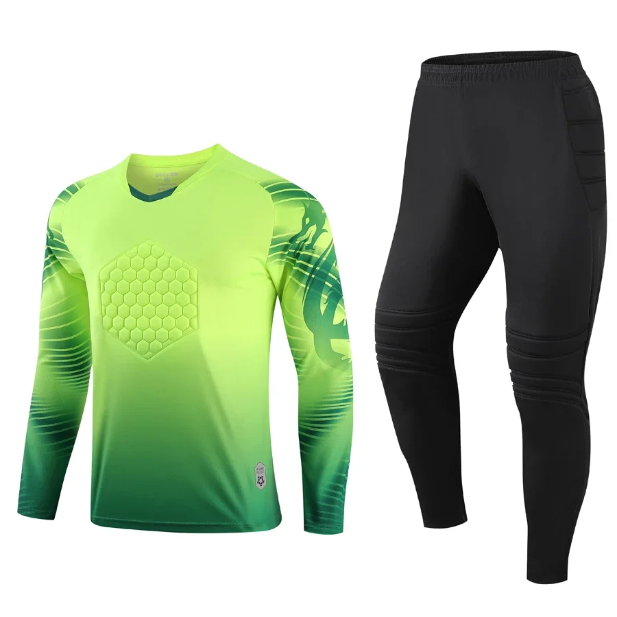 Custom Men Football Goalkeeper Uniforms Suit Adult Kids Jerseys Sets Long Sleeve Protective Sponge Soccer Shirt Pants Sports