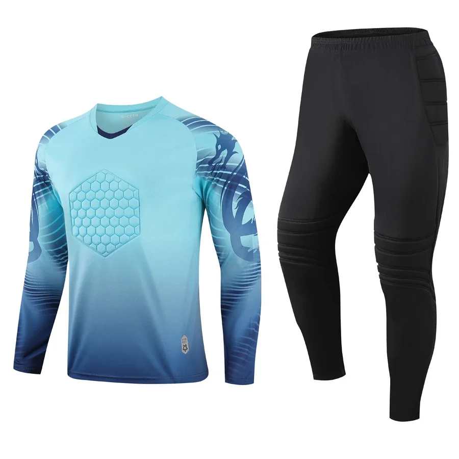 Custom Men Football Goalkeeper Uniforms Suit Adult Kids Jerseys Sets Long Sleeve Protective Sponge Soccer Shirt Pants Sports