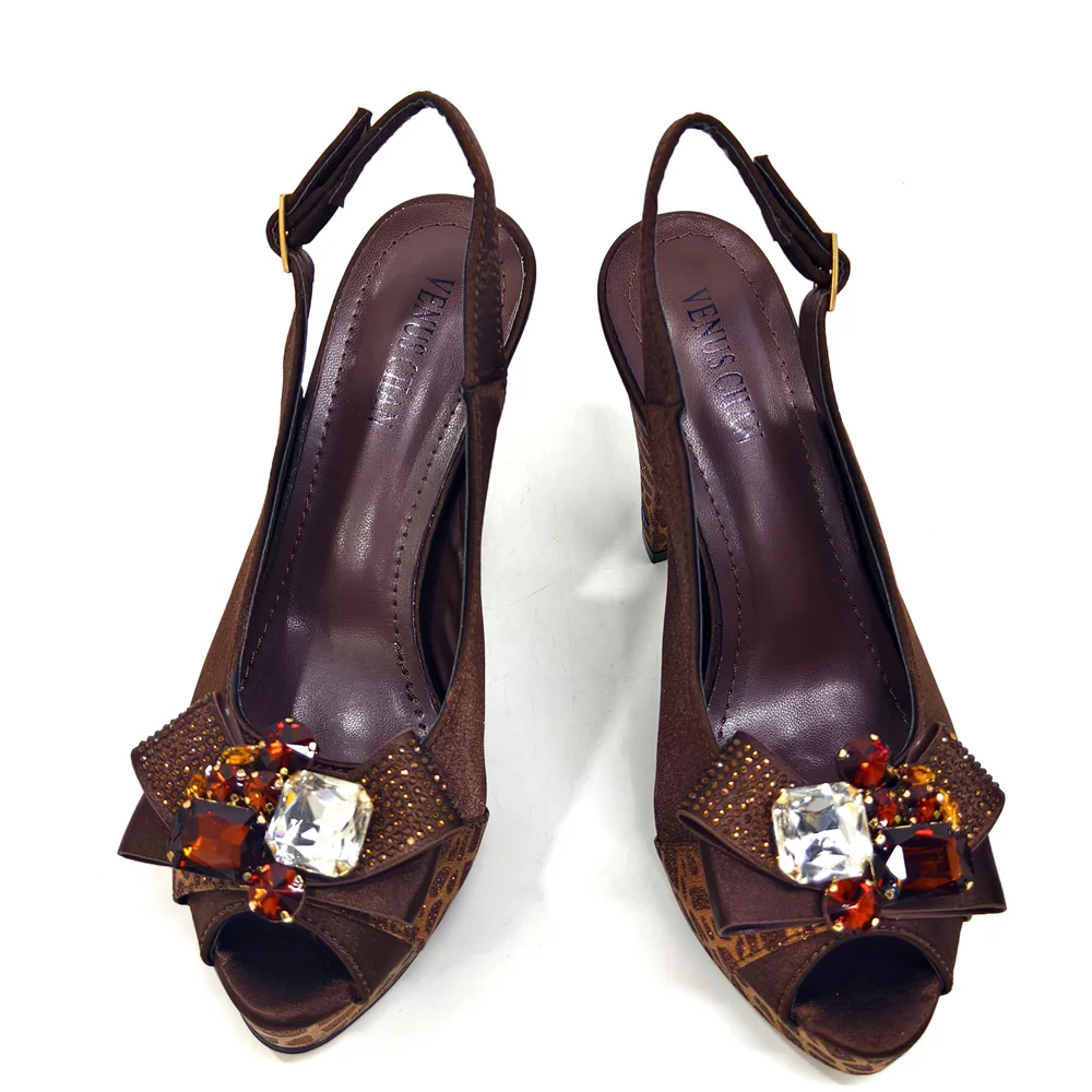 2024 Rhinestone Design INS Hot Sale New Arrivals African Shoes and Bag Set in Blue Color Open Toe Comfortable Women Heels