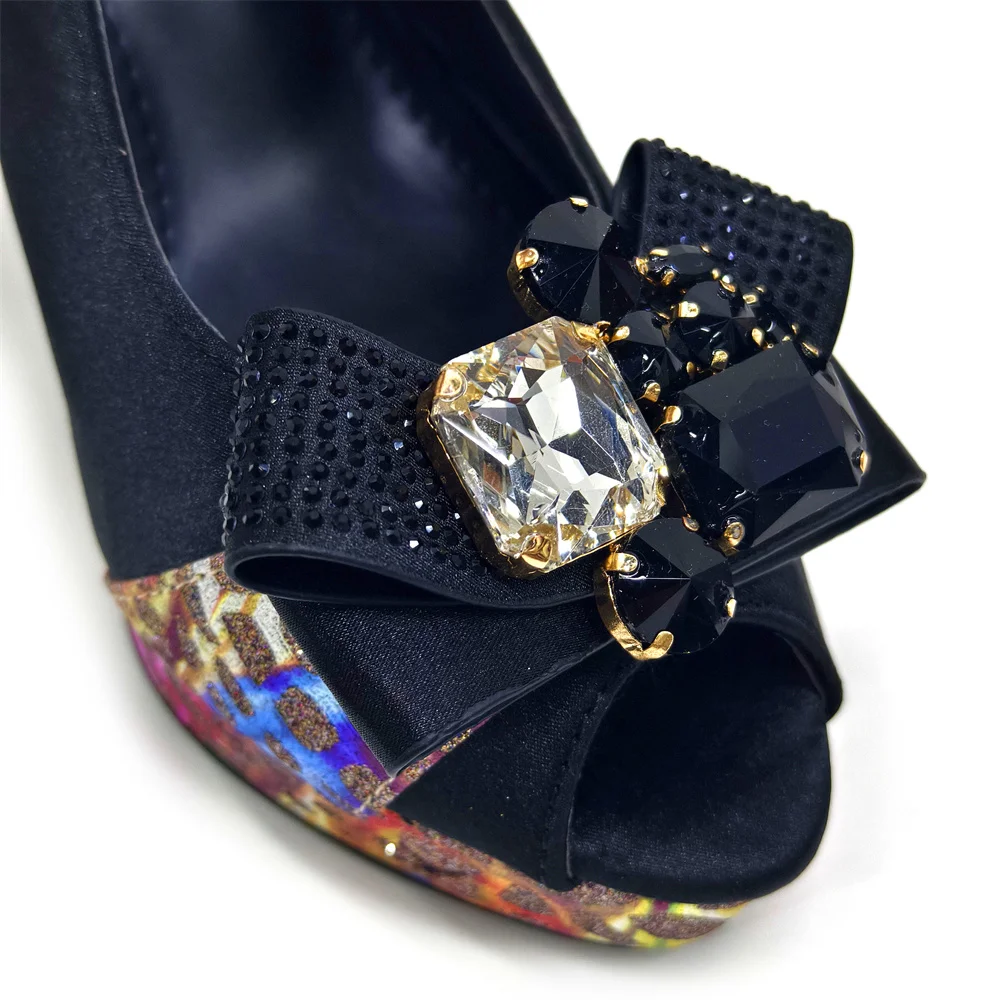 2024 Rhinestone Design INS Hot Sale New Arrivals African Shoes and Bag Set in Blue Color Open Toe Comfortable Women Heels
