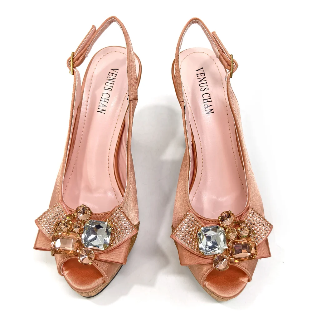 2024 Rhinestone Design INS Hot Sale New Arrivals African Shoes and Bag Set in Blue Color Open Toe Comfortable Women Heels